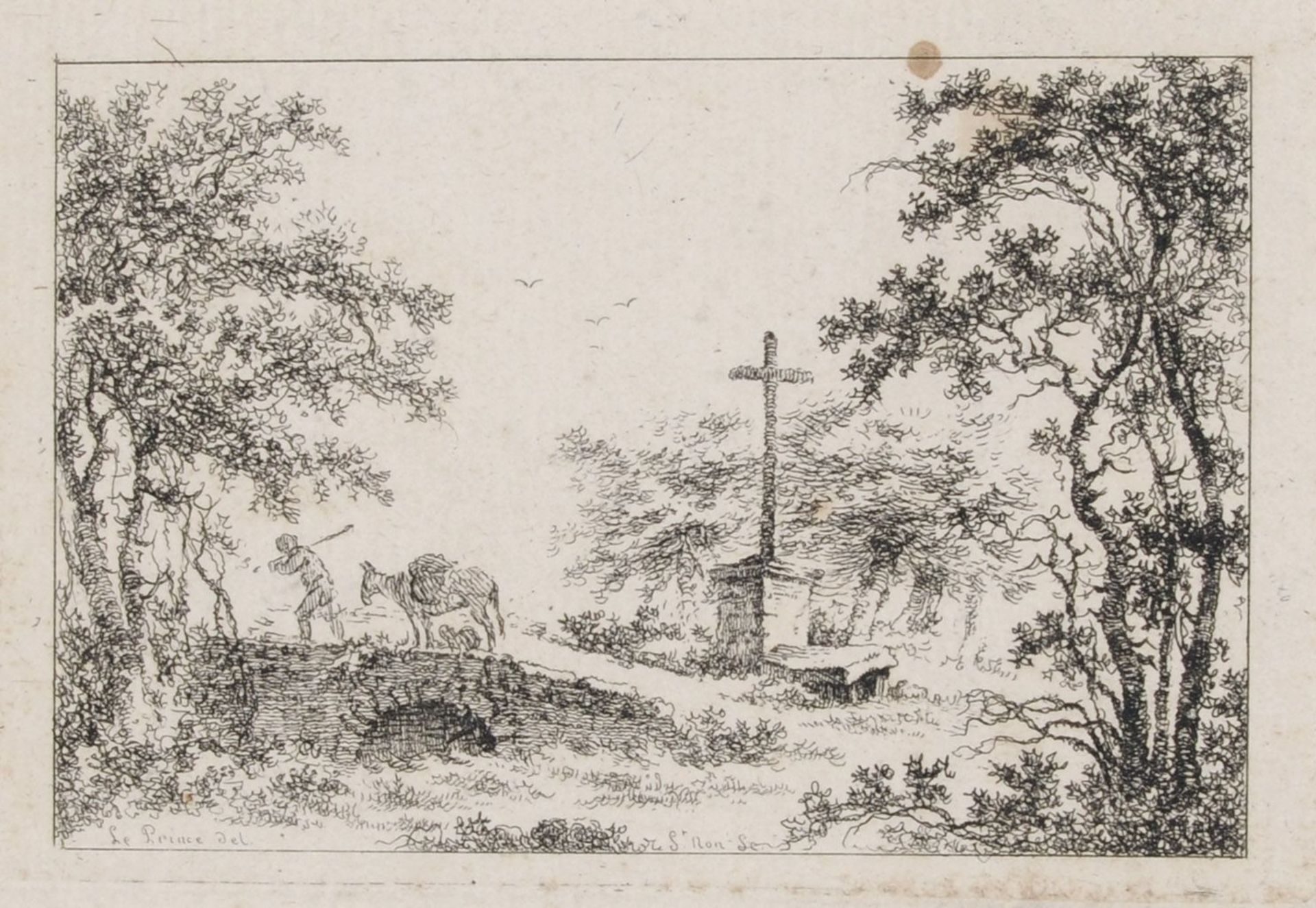 Jean Claude Richard de Saint-Non, Landschaft mit Brücke und Eselstreiber / Gartenlandschaft am