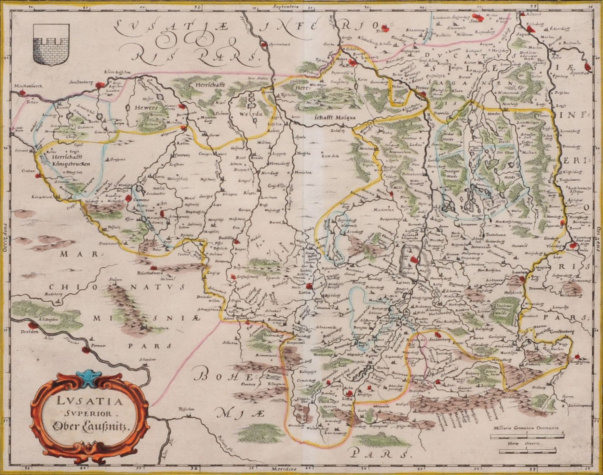 Matthäus I Merian "Lusatia Superior. Ober Laußnitz" / "Ober Sachsen. Laußnitz. und Meissen". Um - Image 2 of 2