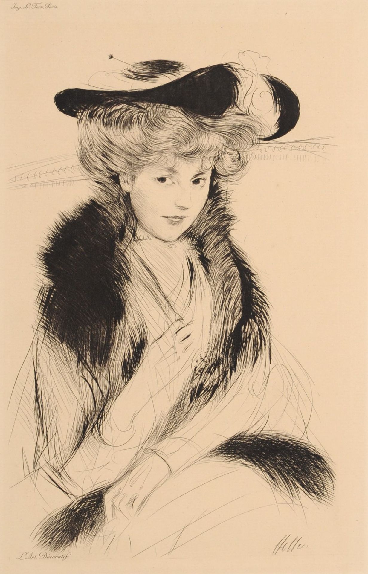 Paul César Helleu, Jeune Femme au chapeau et au boa. 1882. Paul César Helleu 1859 Vannes, Bretagne 