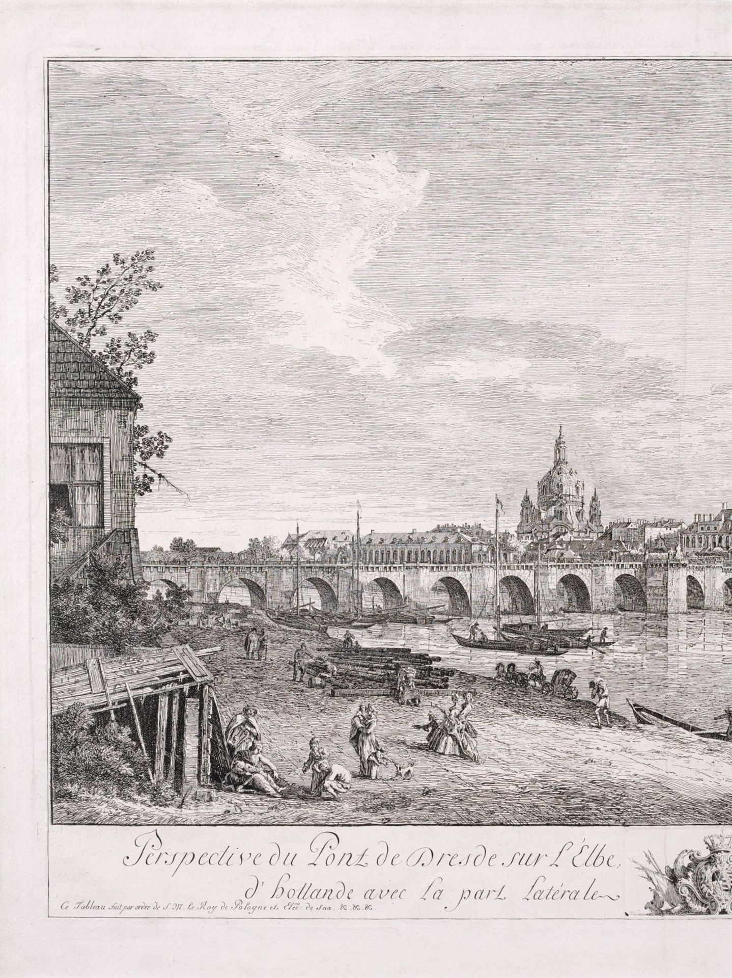 Bernardo Bellotto, gen. Canaletto "Perspective du Pont de Dresde sur L' Elbe, - tirée de la veuë - Image 2 of 3