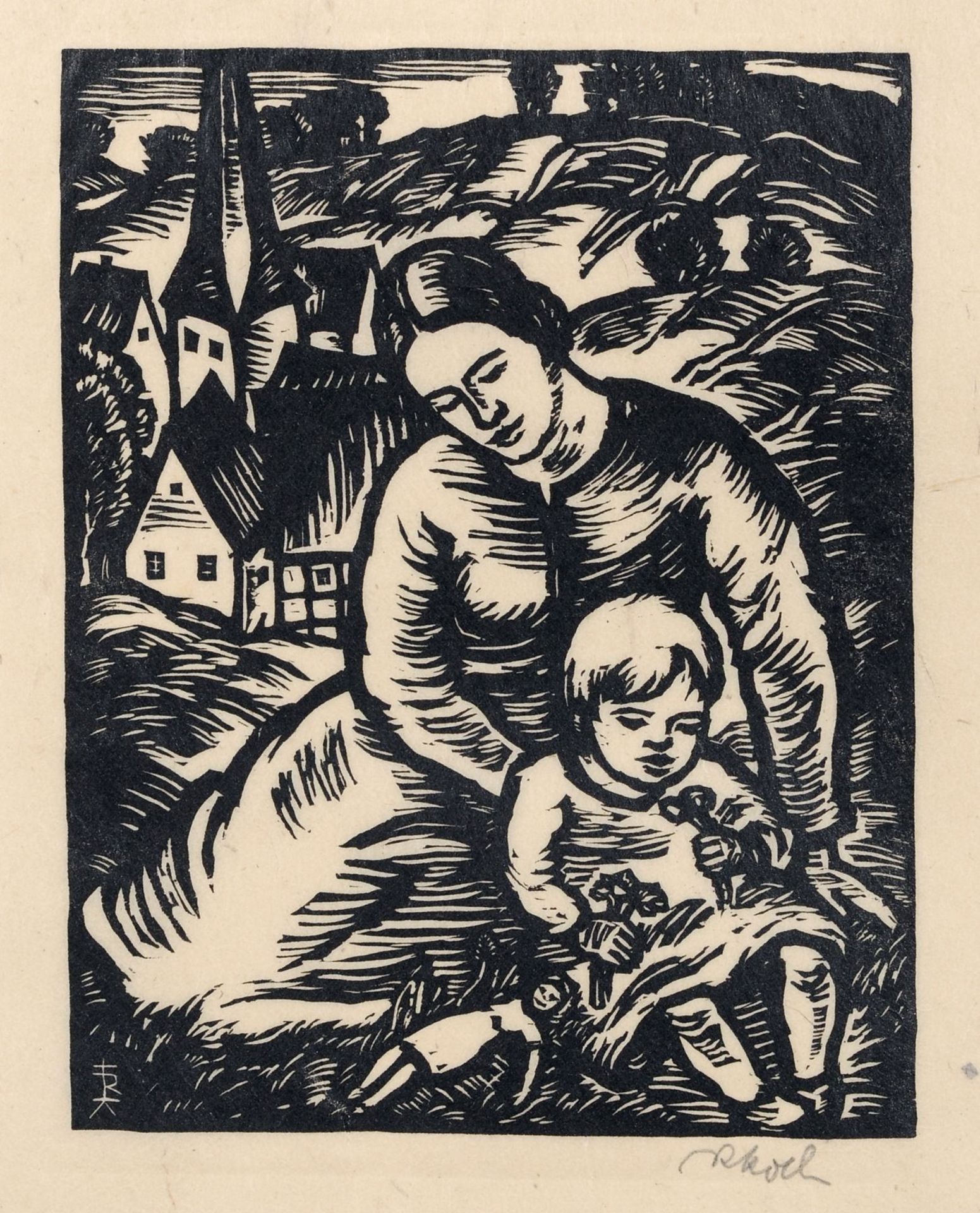 Rudolf Koch, Drei figürliche Darstellungen und zwei Landschaften. 1930er Jahre. Rudolf Koch 1902 - Bild 3 aus 5