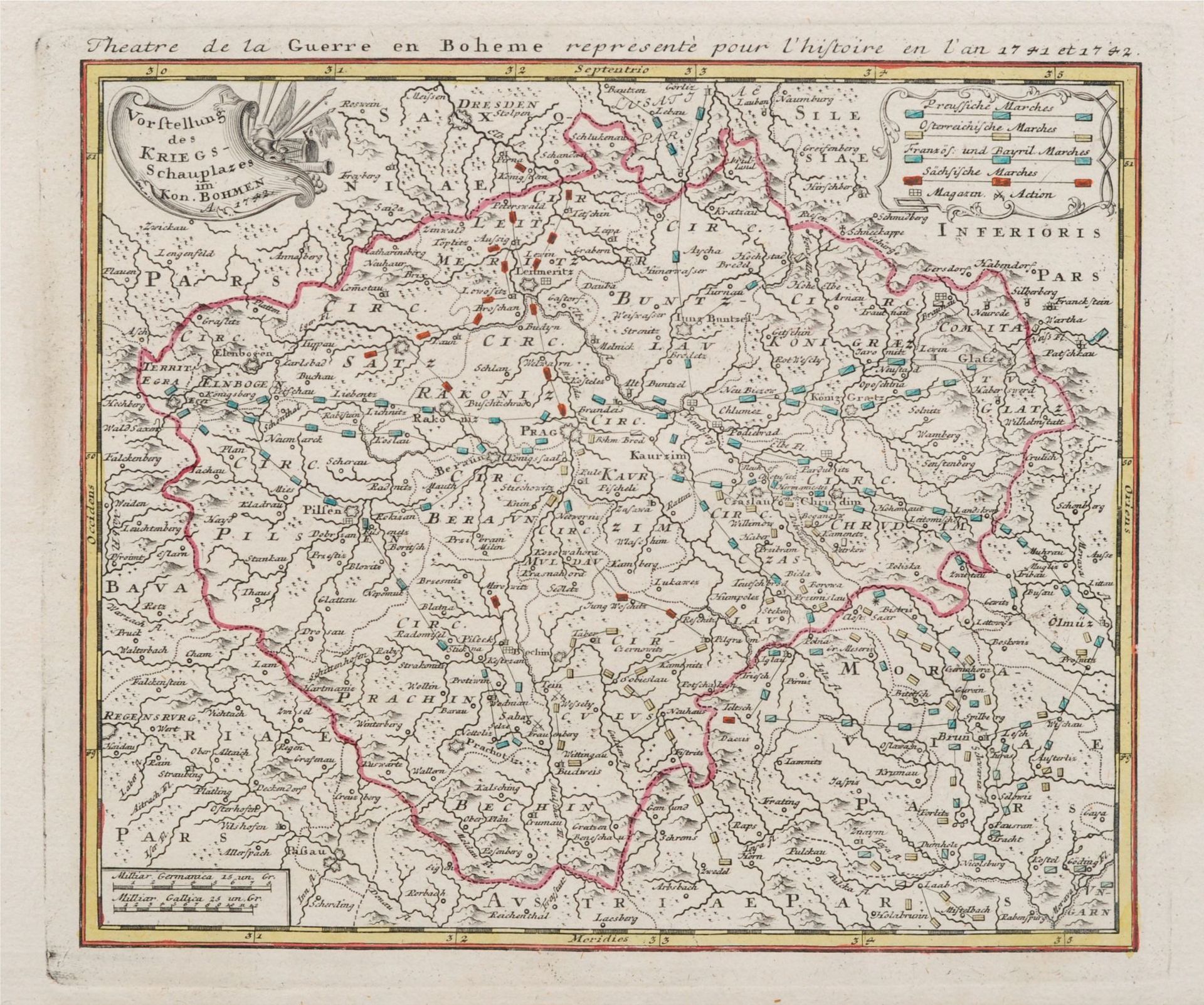 Homanns Erben "Les Environs de Czaslau". 1742. Homanns Erben 1702 Nürnberg  1848 Kolorierte