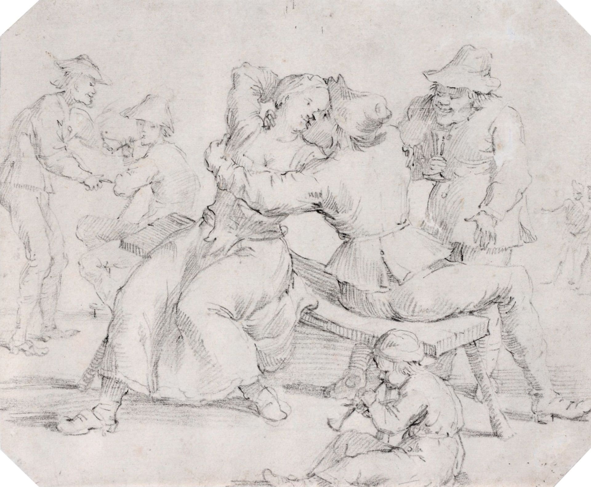 Niederländischer Zeichner (in der Art von Adrian Brouwer), Wirtshausszene. Wohl 17. Jh. Adriaen