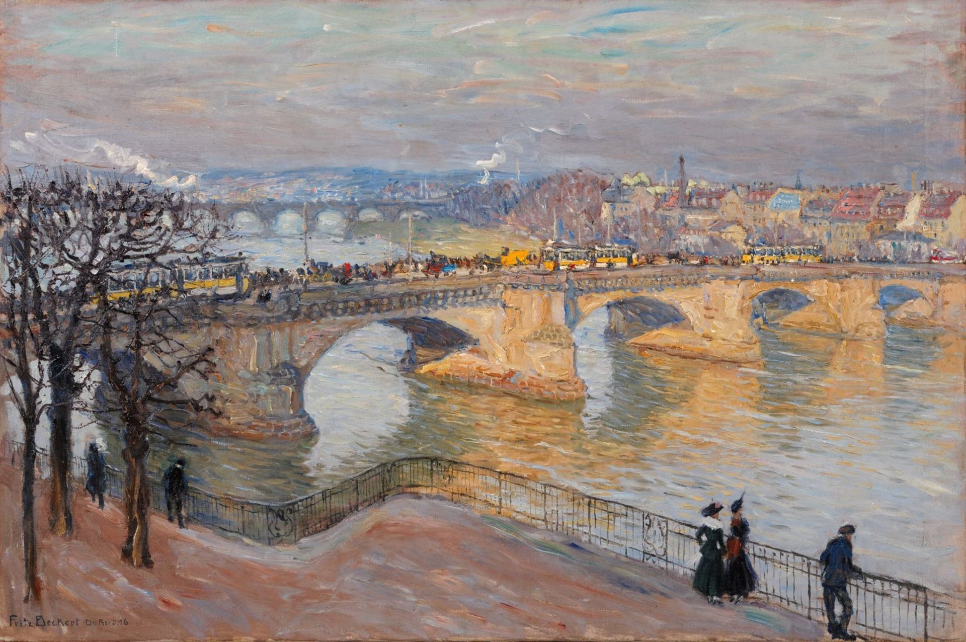 Fritz Beckert, Dresden - Blick von der Brühlschen Terrasse auf die Augustusbrücke. 1916. Fritz