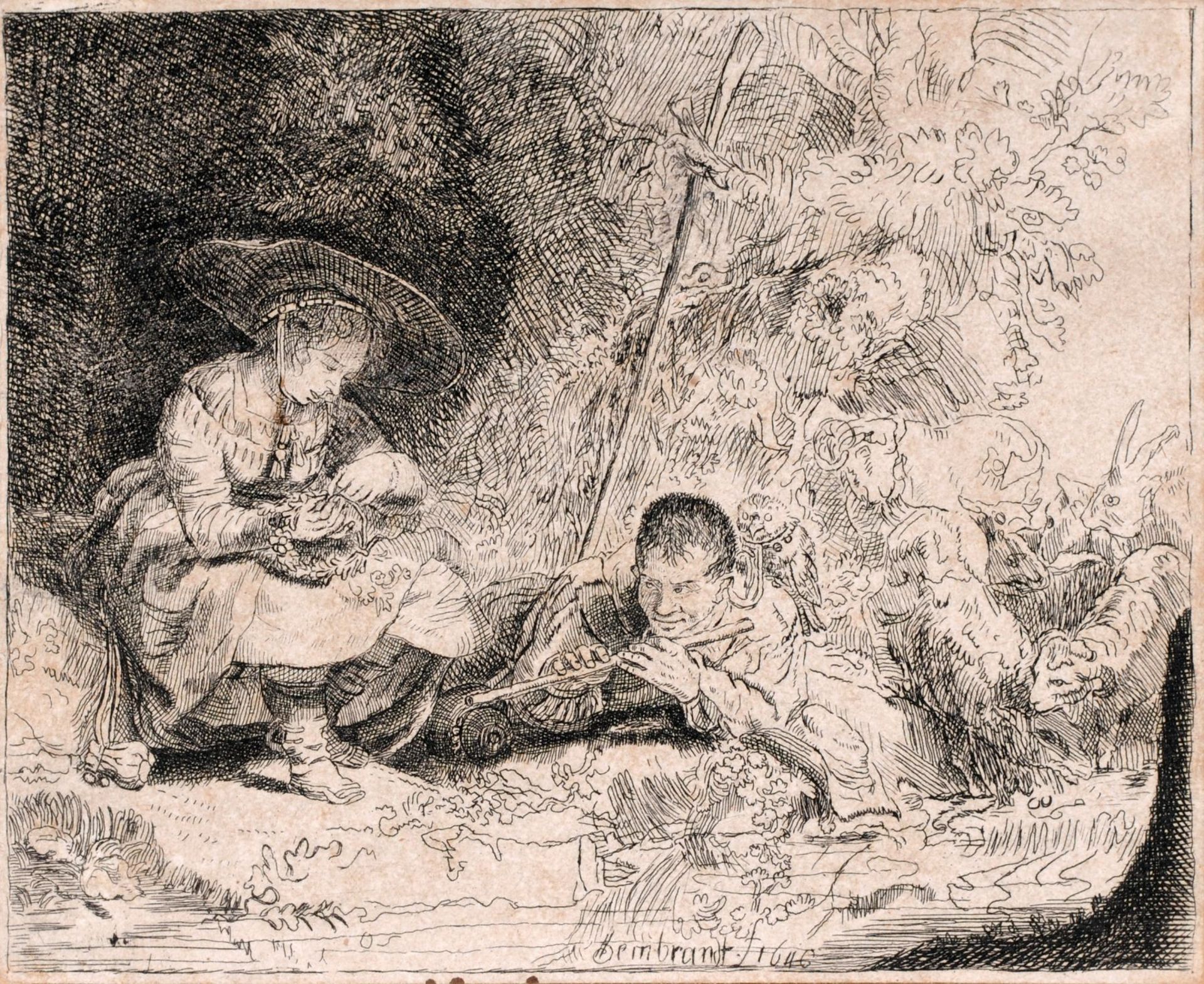 Rembrandt Harmenszoon van Rijn (Kopie nach) "Der Flötenspieler". 1642. Rembrandt Harmenszoon van