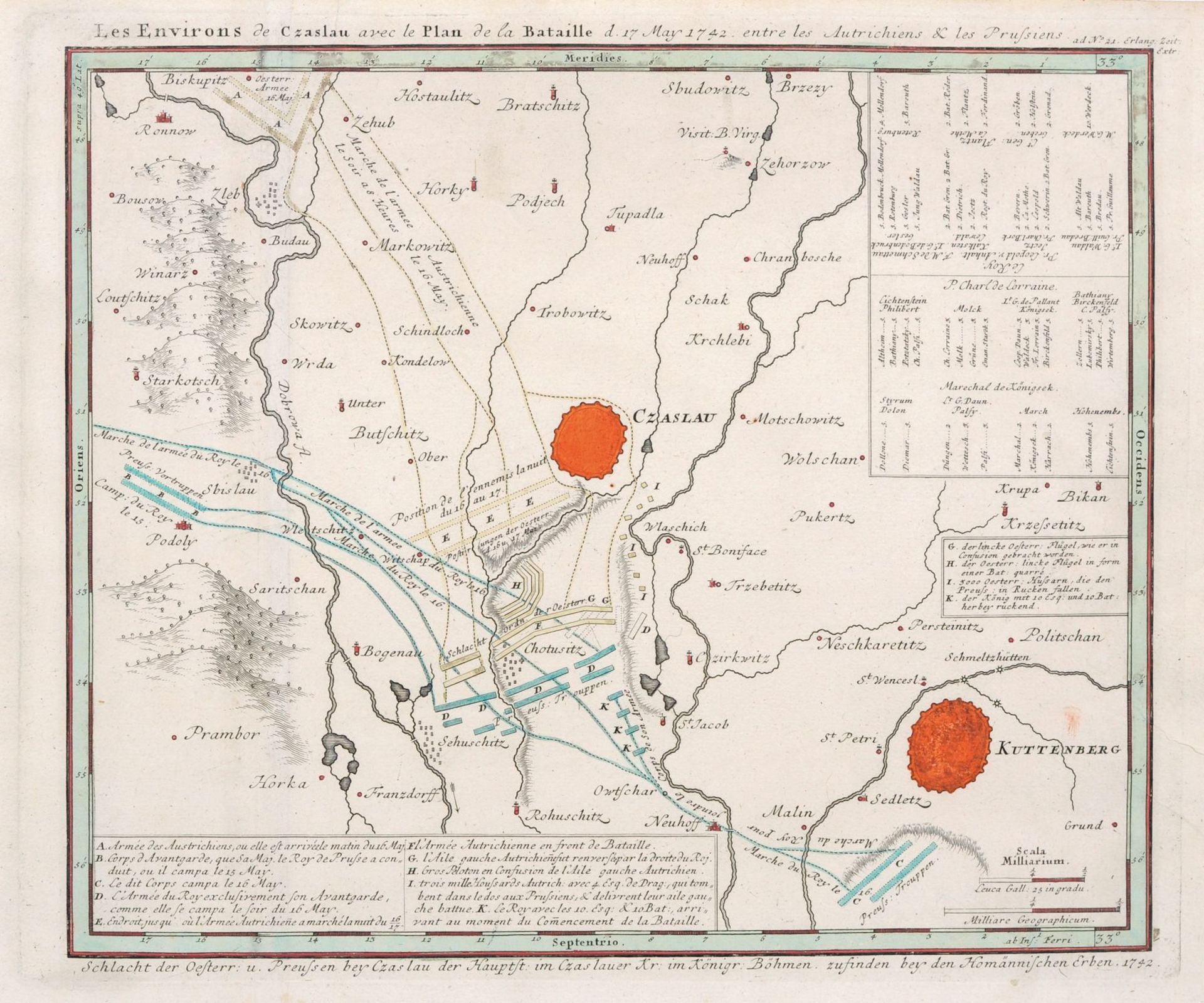 Homanns Erben "Les Environs de Czaslau". 1742. Homanns Erben 1702 Nürnberg  1848 Kolorierte - Bild 4 aus 4