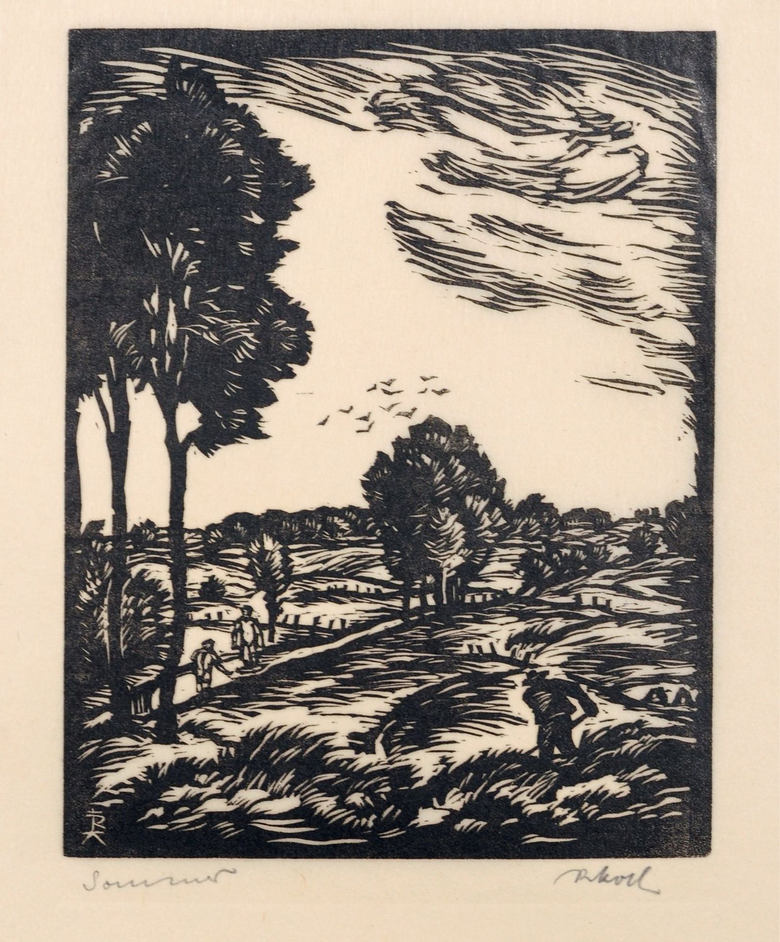 Rudolf Koch, Drei figürliche Darstellungen und zwei Landschaften. 1930er Jahre. Rudolf Koch 1902