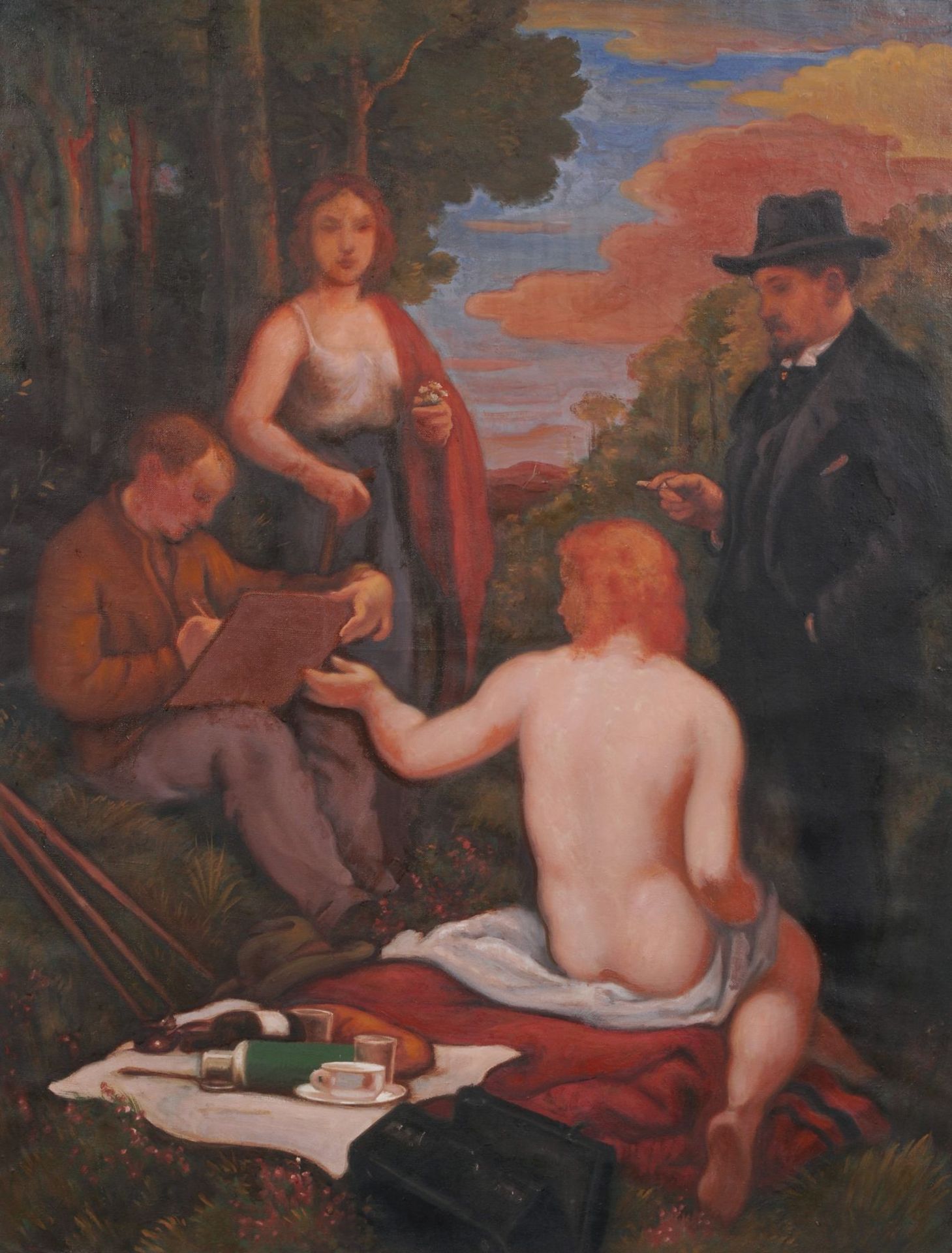 Bruno Paul Seener "Selbstbildnis in arkadischer Landschaft" (Selbstbildnis mit drei weiblichen