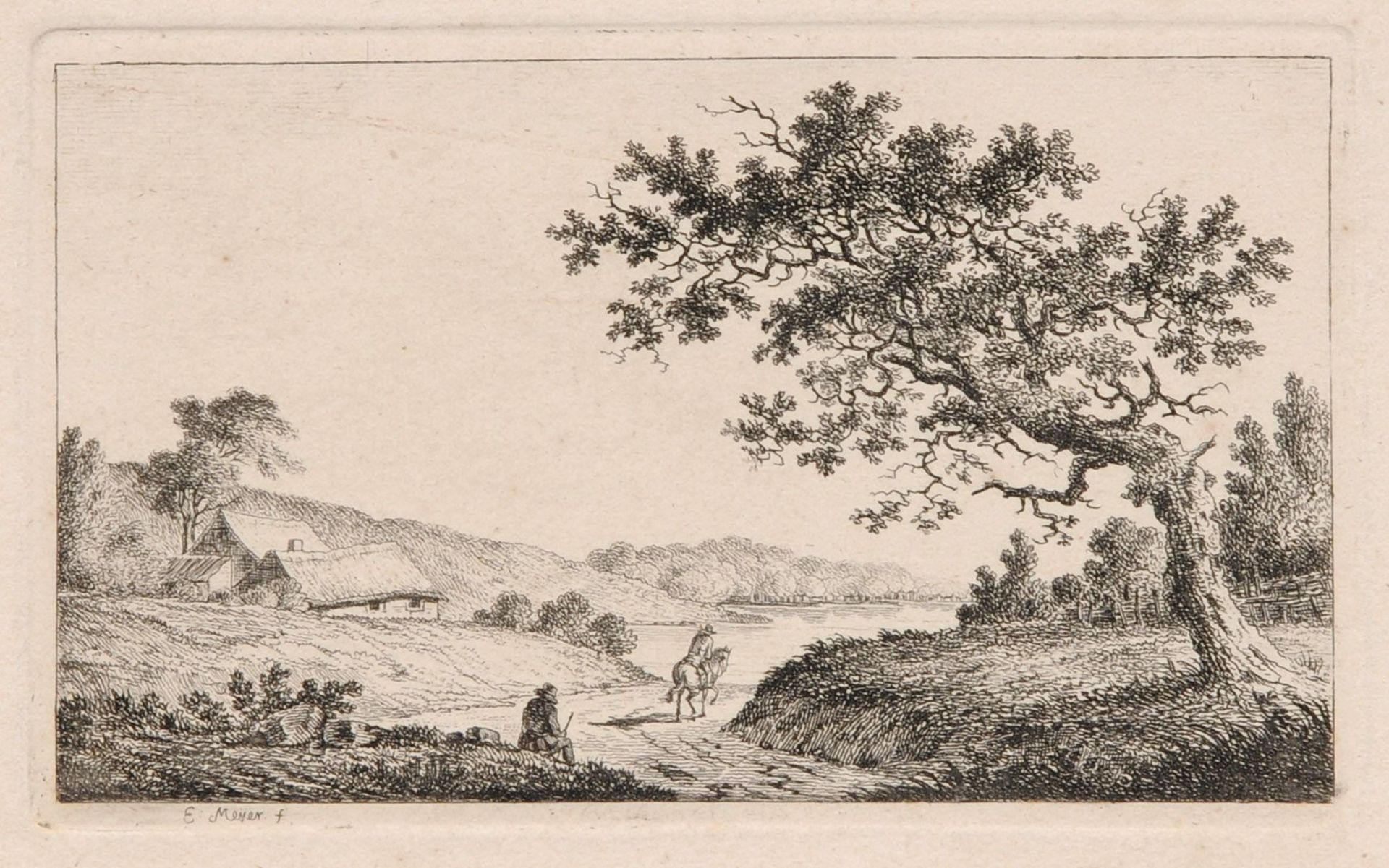 Elias Meyer, Landschaft mit Gehöft und Reiter. Spätes 18. Jh. Elias Meyer 1763 Kopenhagen  1809