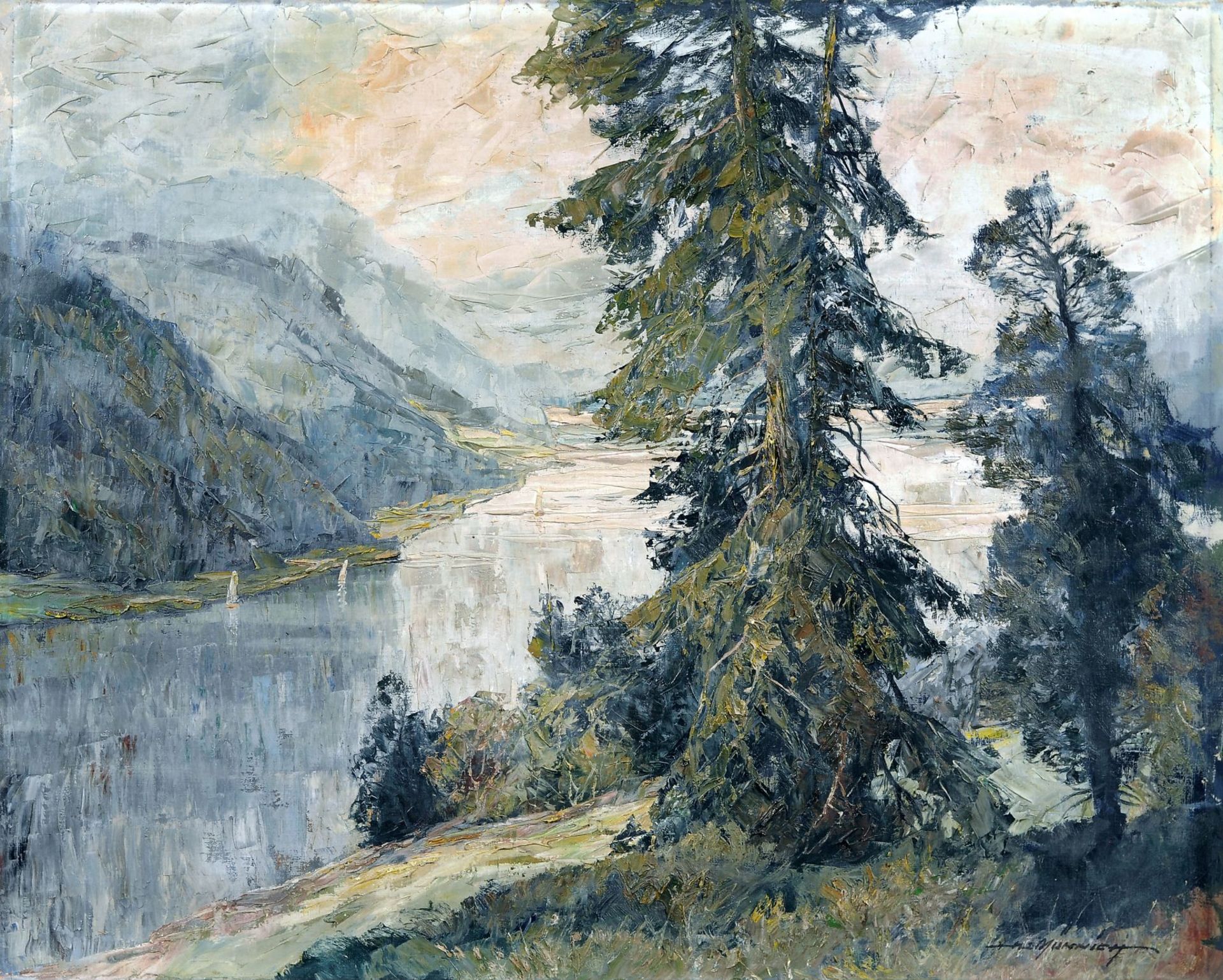 Hans Münnich "Wolfgangsee". Mitte 20. Jh. Hans Münnich 1892 Chemnitz  1970 Karl-Marx-StadtÖl auf