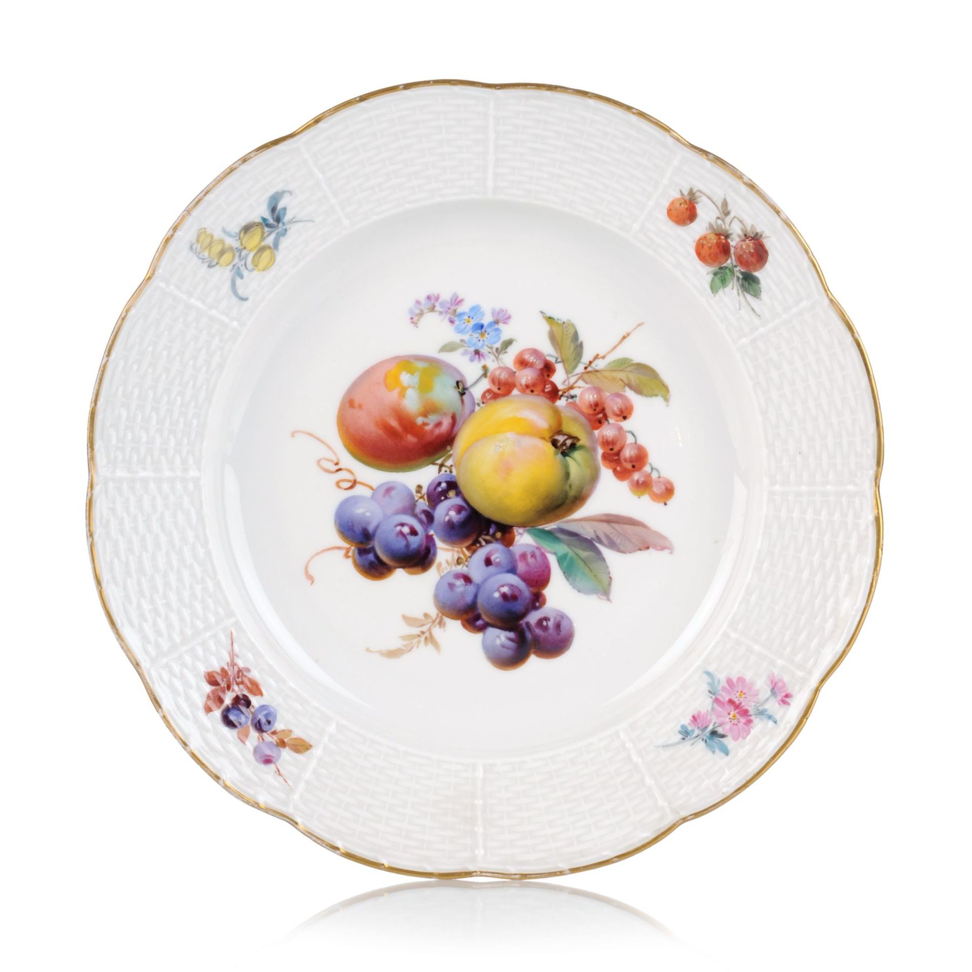 Teller "Früchtemalerei". Meissen. Spätes 19. Jh. Porzellan, glasiert und in polychromen