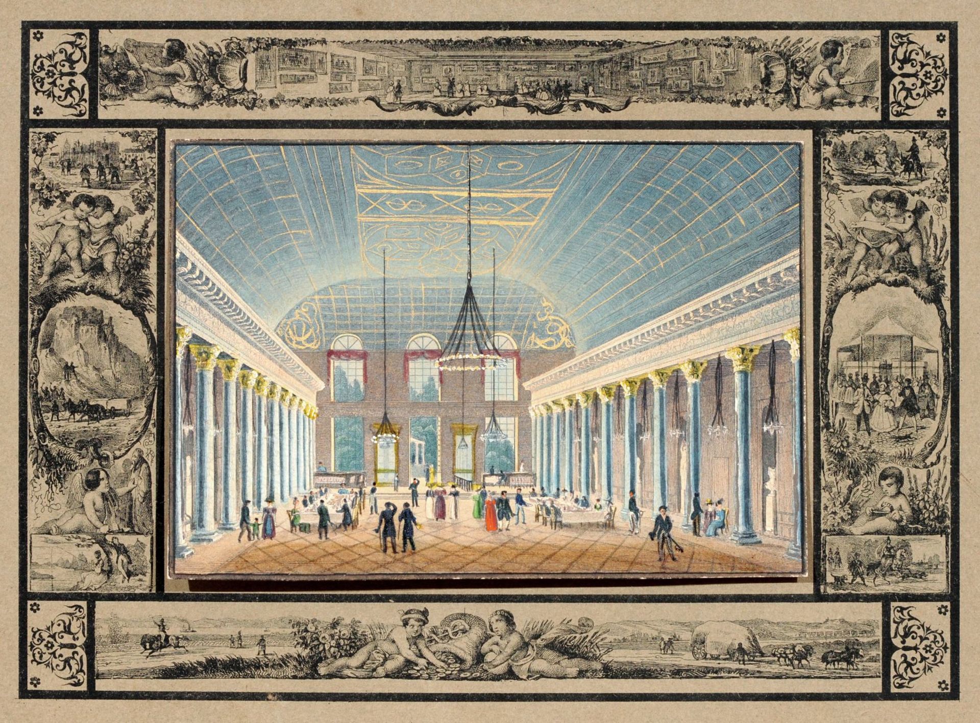 Ernst Friedrich Grünewald "Das Innere des Cursaal zu Wiesbaden". Wohl um 1828. Ernst Friedrich