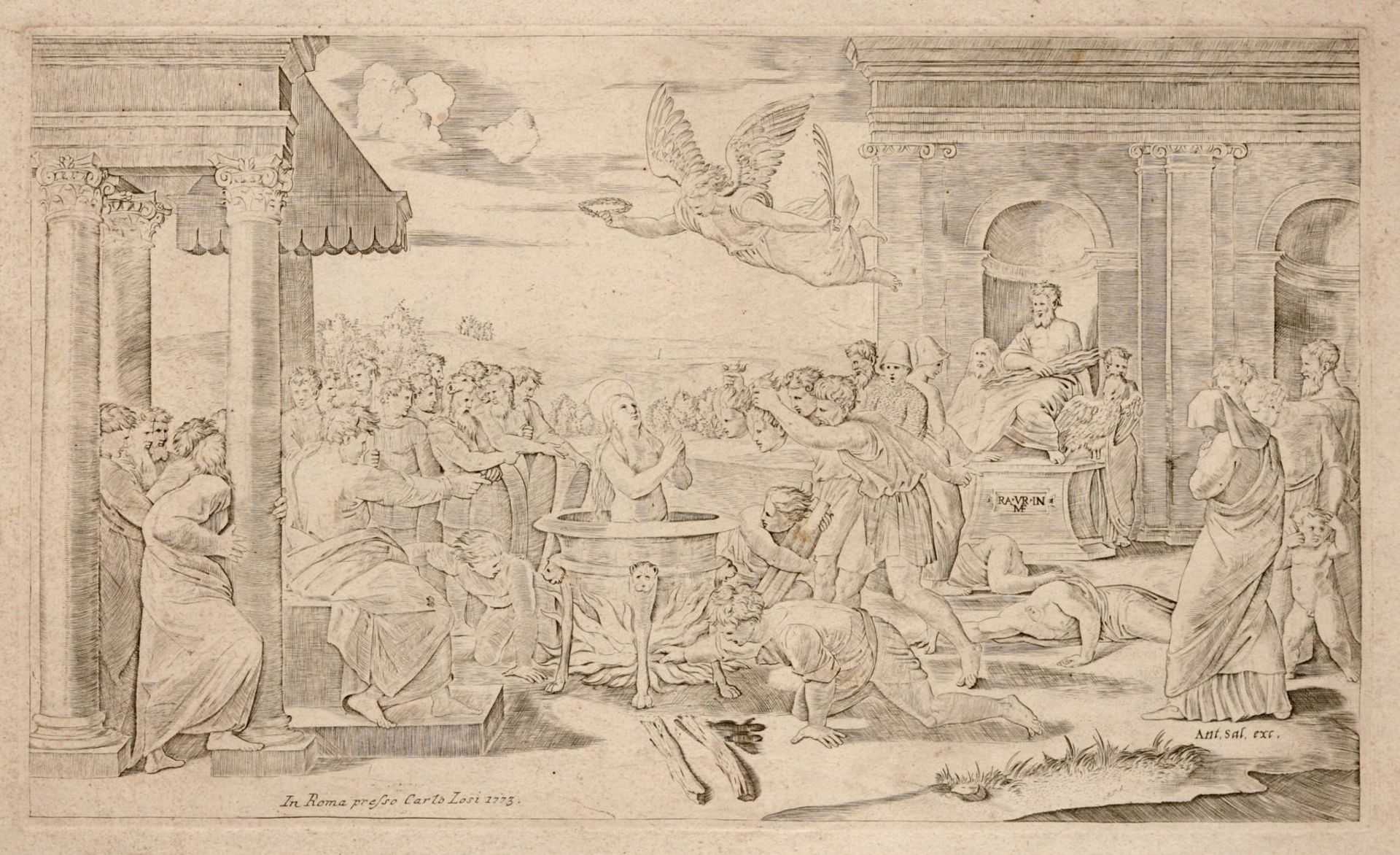 Marcantonio Raimondi (nach Raffaello), Das Martyrium der Heiligen Cecila und der Heiligen