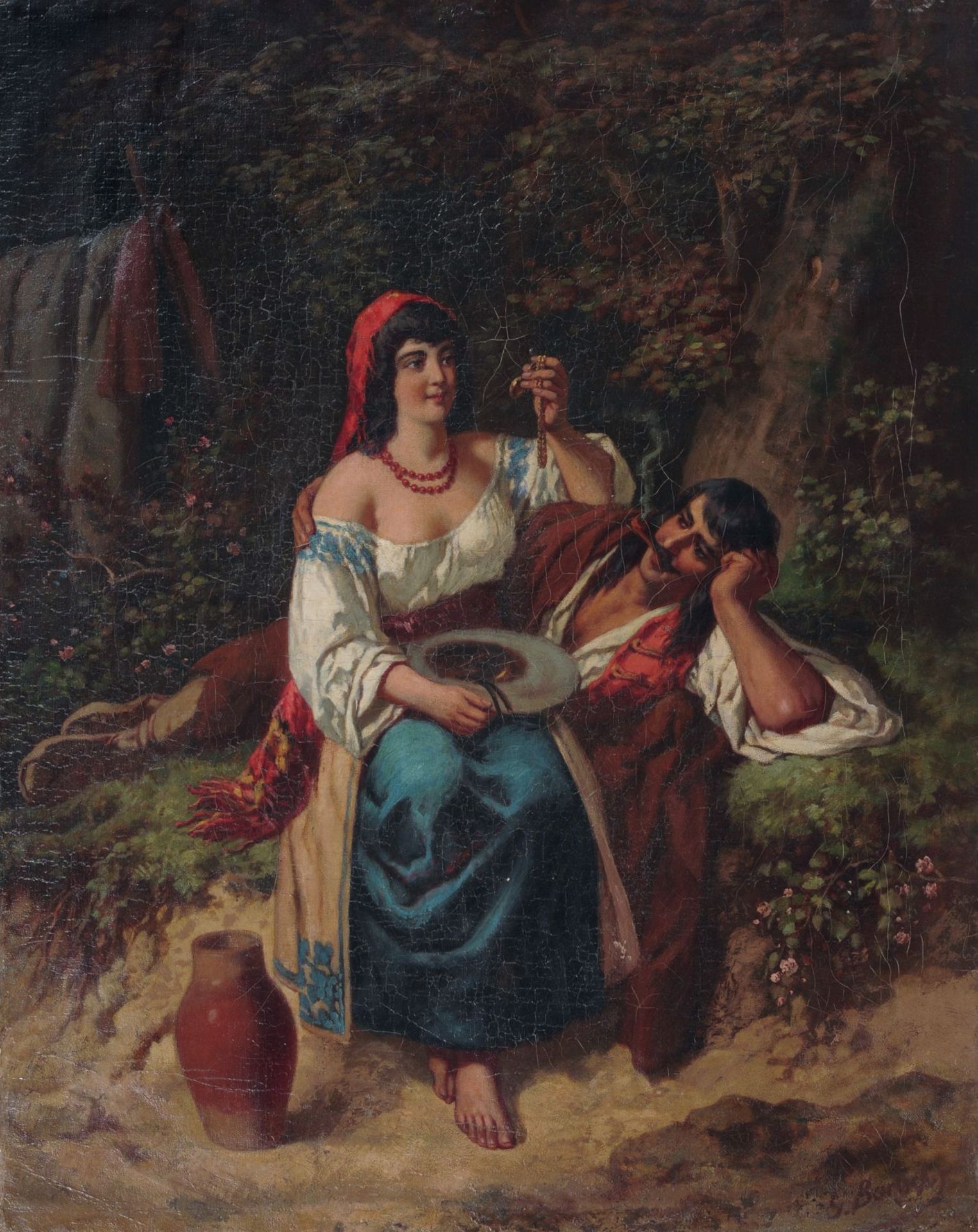 Gustav Bartsch, Liebespaar vor einer bewaldeten Landschaft. Mitte 19. Jh. Gustav Bartsch 1821