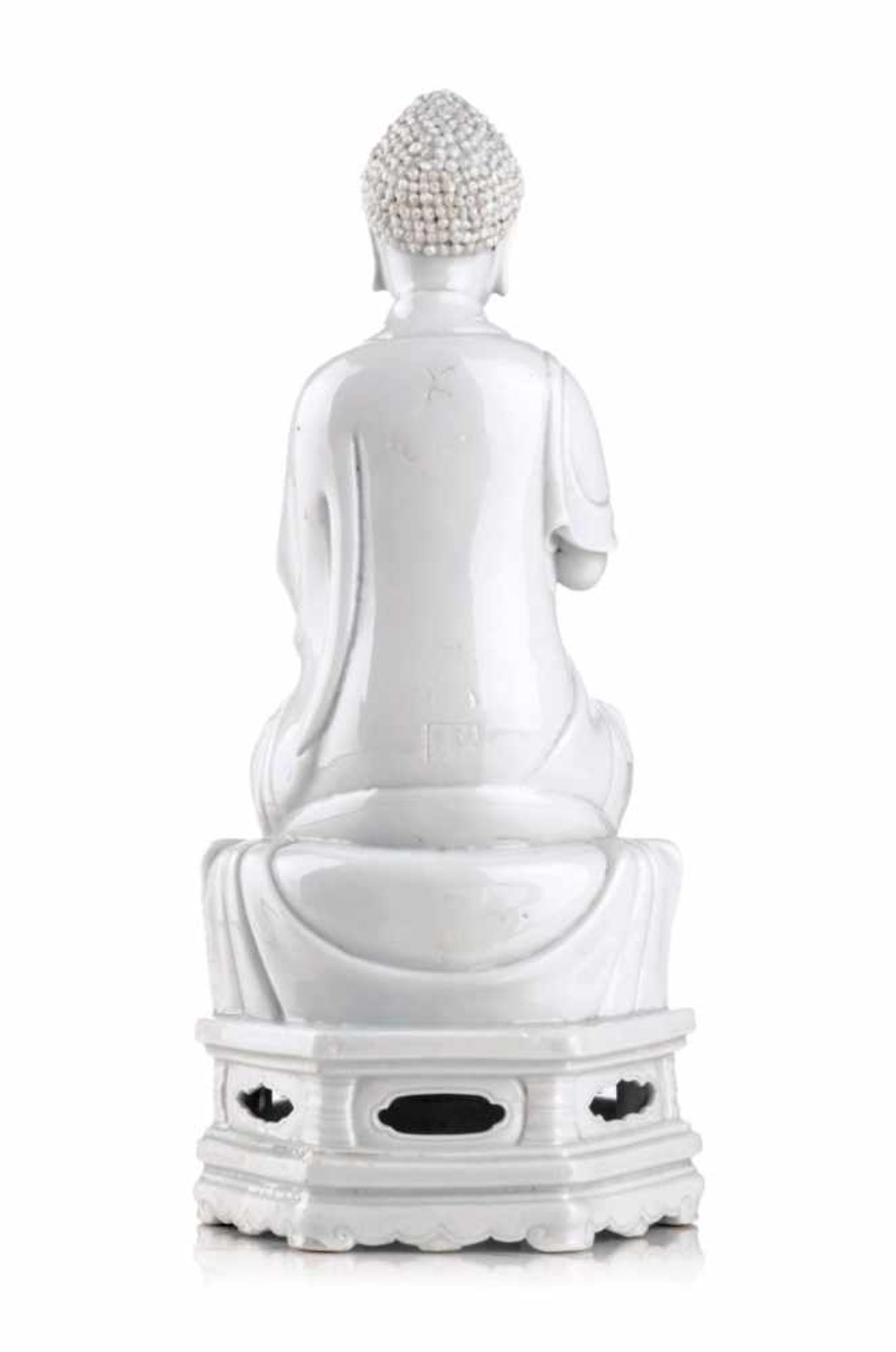 Blanc-De-Chine-Buddha. Dehua, China. Wohl 19./20. Jh.Porzellan, glasiert. Sitzender Buddha auf - Image 2 of 2