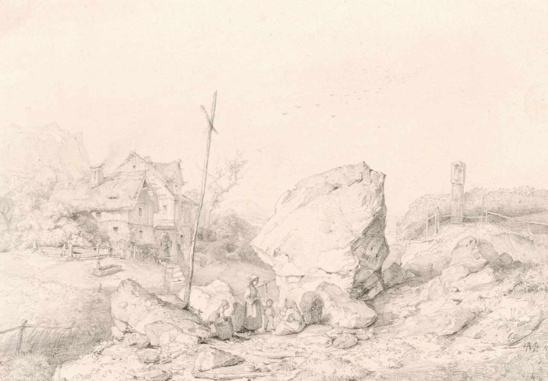 Heinrich Eduard Müller, Rast am großen Stein (Gegend bei Dalmatien). 1847.Heinrich Eduard Müller
