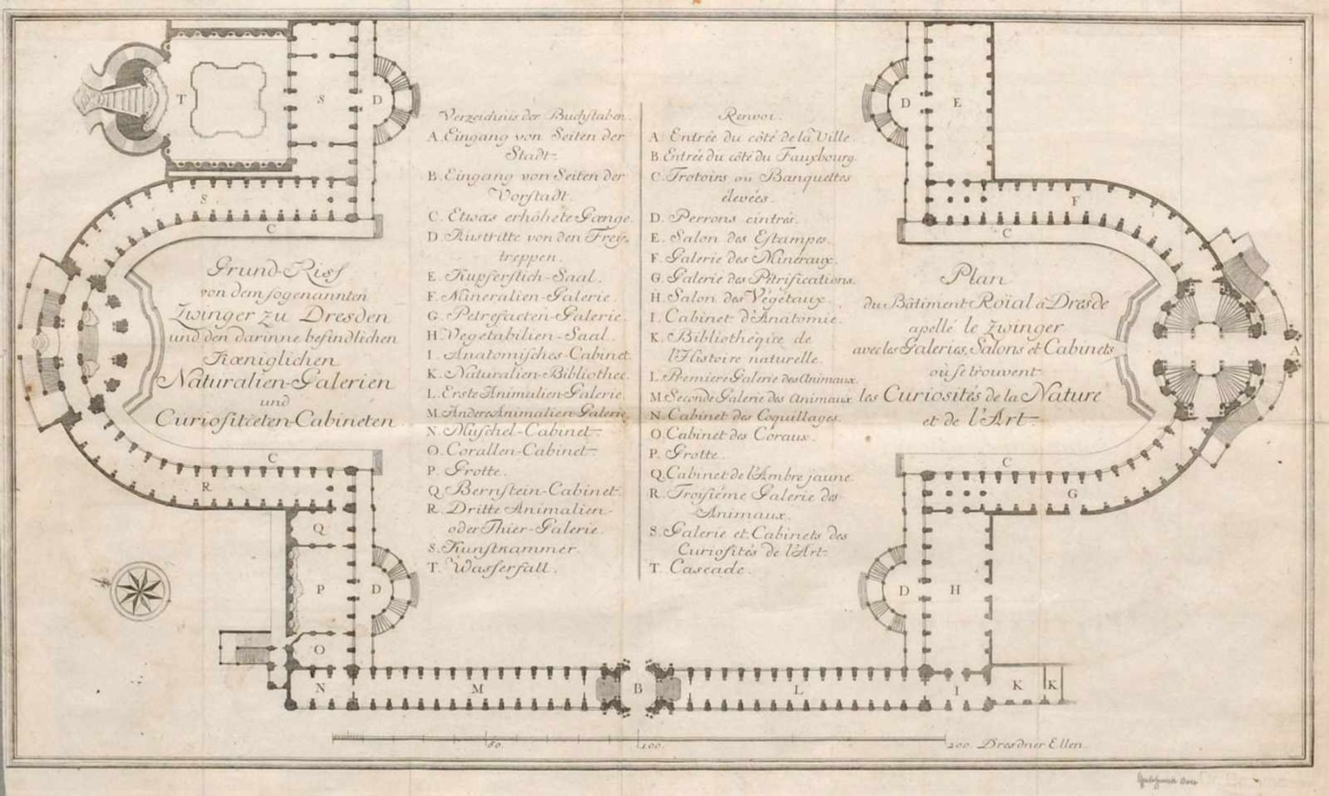 Unbekannter Stecher, Zwei Grundrisse des Dresdner Zwingers. 1755.Christian Heinrich Eilenburg - Bild 2 aus 2