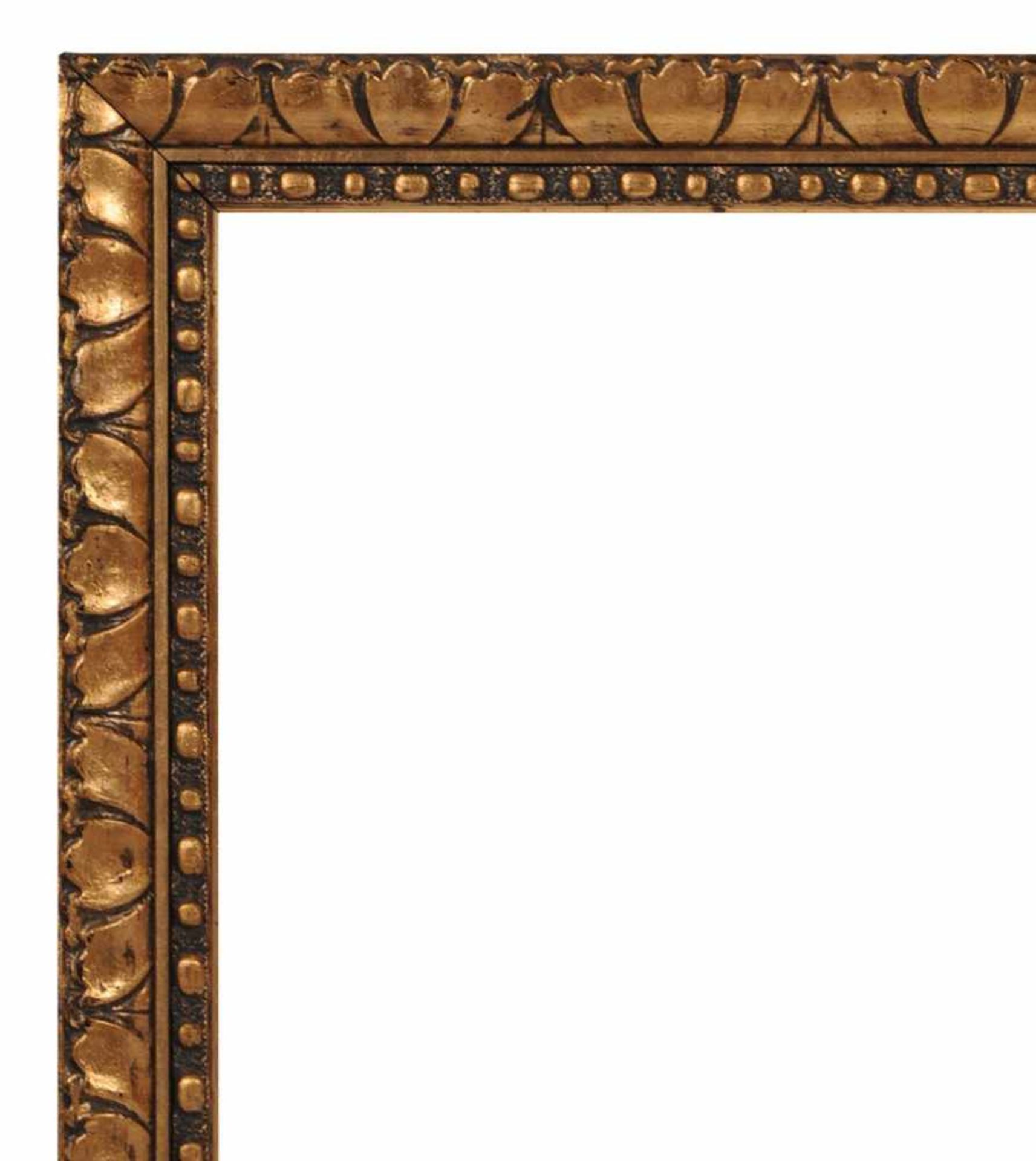 Jugendstil-Rahmen. Anfang 20. Jh.Holz, masseverziert, goldfarbene Blattmetallauflage. Mit - Bild 2 aus 3