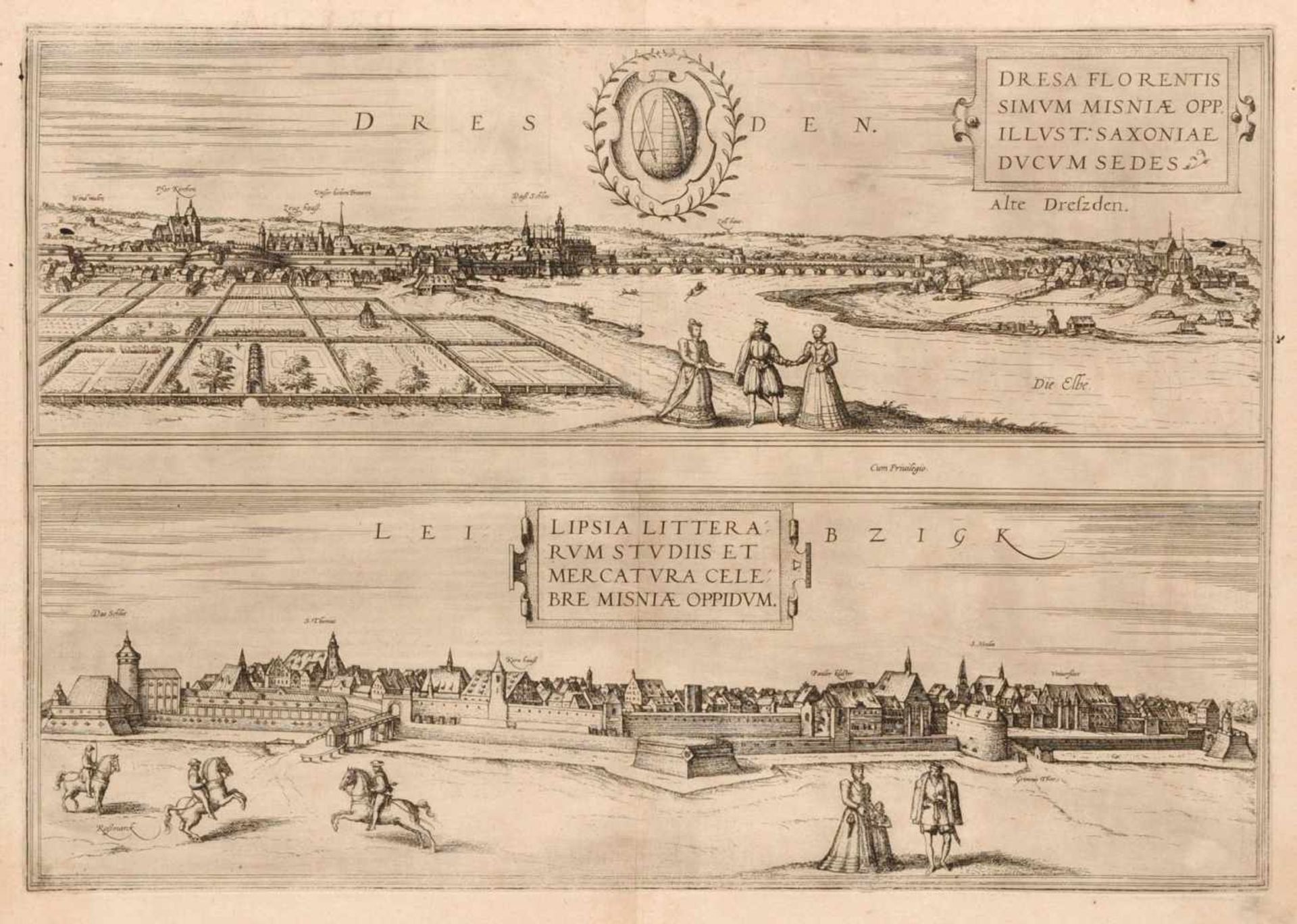 Franz Hogenberg "Dresden"/"Leipzigk". Um 1580.Franz Hogenberg 1535 Mecheln  1590 KölnGeorg Braun