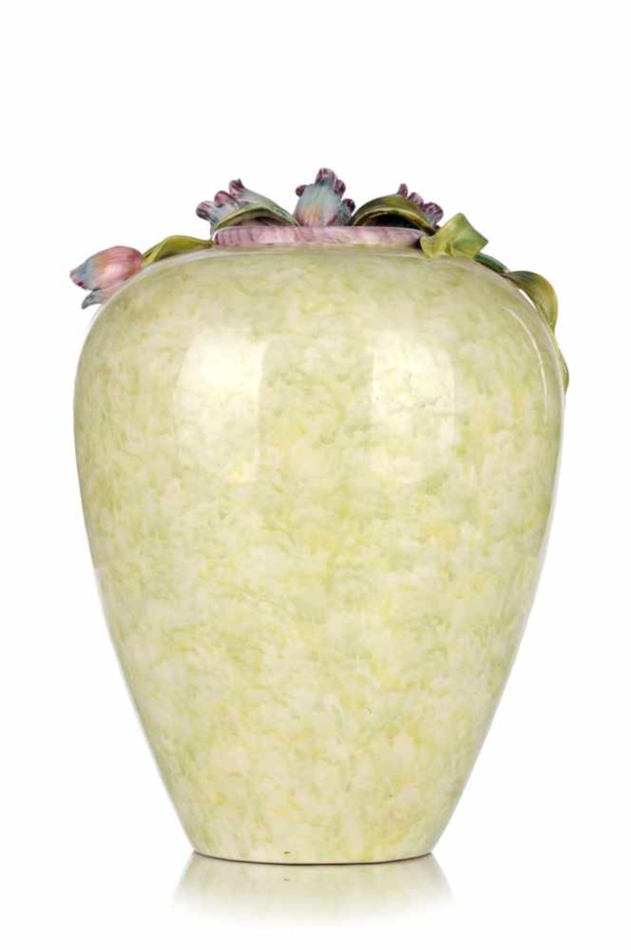 Große Tulpen-Vase. Norditalien. Um 1980.Steingut, cremefarbender Scherben, glasiert und farbig - Bild 2 aus 2