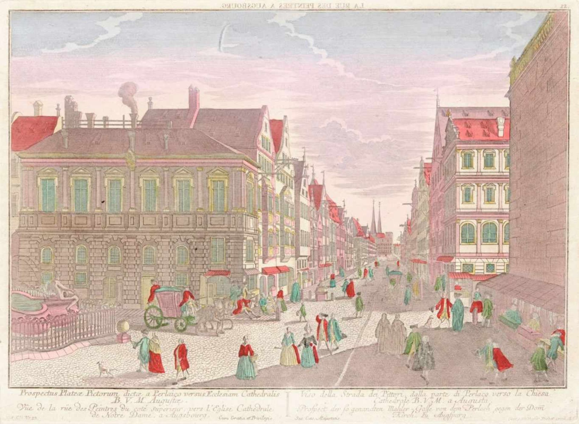 Georg Balthasar Probst "La Rue des Peintres à Augsbourg". Spätes 18. Jh.Georg Balthasar Probst