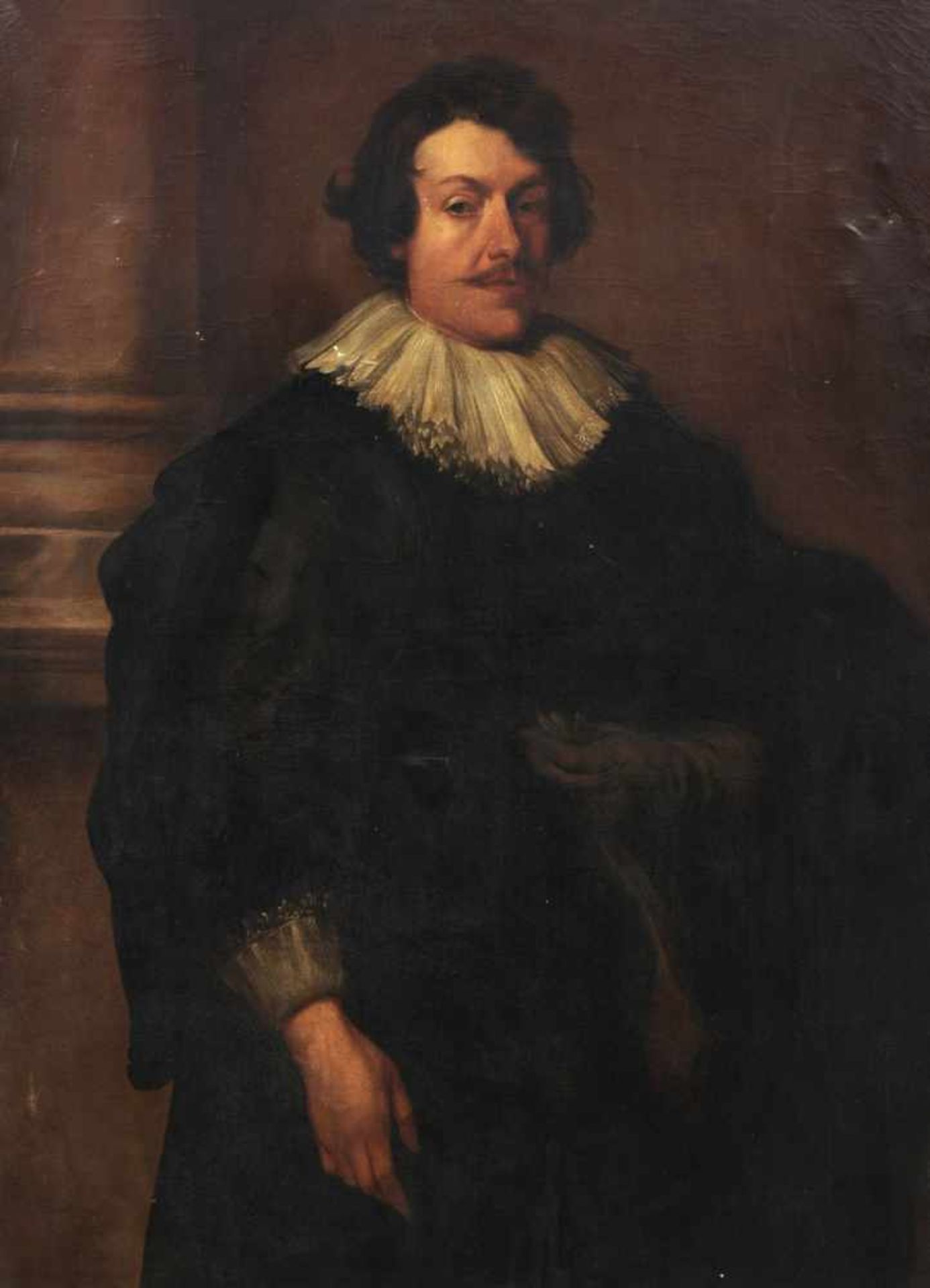 Anton van Dyck (Kopie nach) "Bildnis eines schwarz gekleideten Herrn vor einer Säule". Um 1628/30.