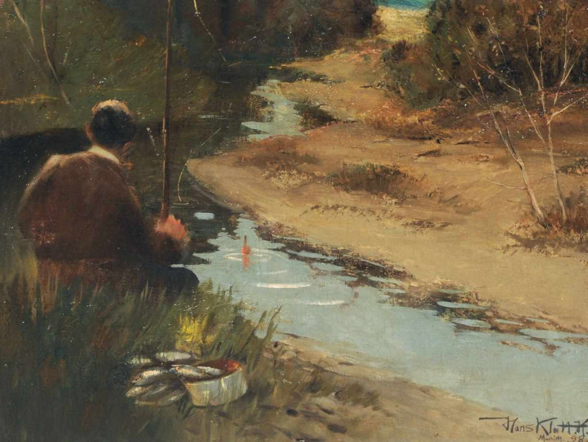 Hans Klatt, Angler am Flusslauf. 1898.Hans Klatt 1876 Hammerstein (West-Preußen)  1936 MünchenÖl