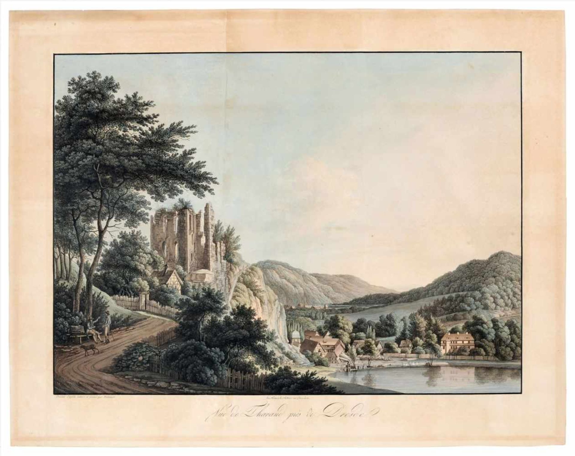 Christian Gottlob Hammer "Vue de Tharand près de Dresde" (Ansicht von Tharandt bei Dresden). Um - Image 2 of 4