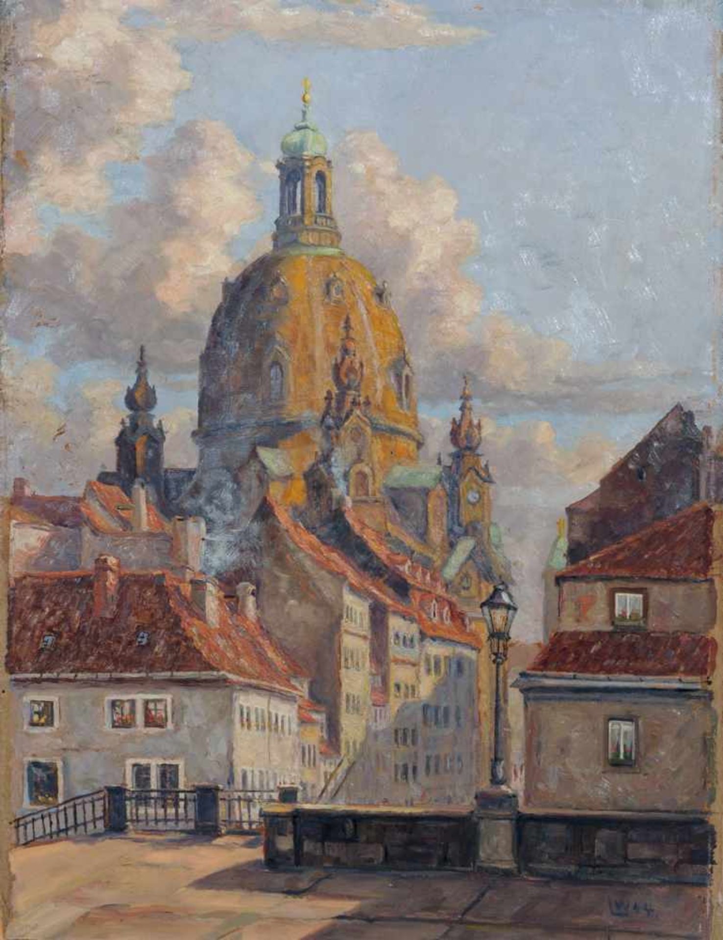Willy Lindner "Frauenkirche zu Dresden" (Malerwinkel). 1944.Willy Lindner 20. Jh.Öl auf Malpappe,