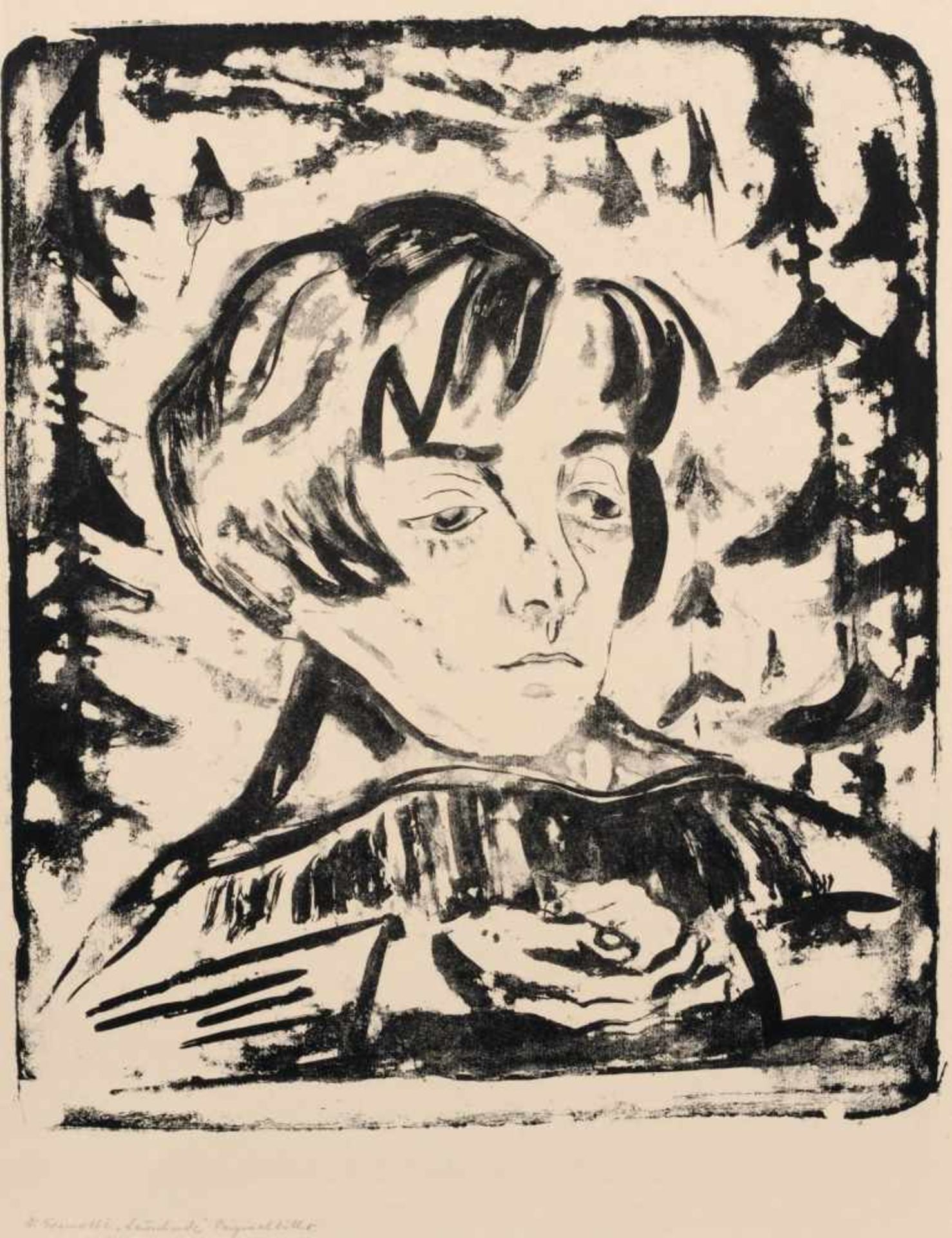 Walter Gramatté "Lauschende" (Sonja Gramatté, einen Vogel in den Händen). 1920/1921.Walter