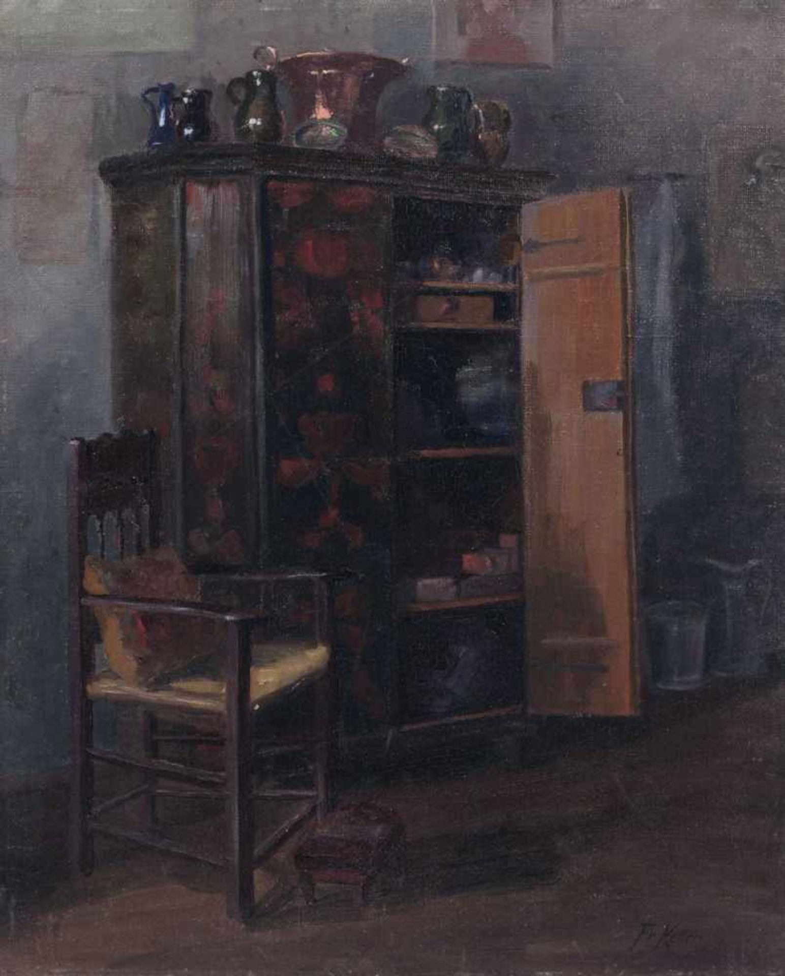 Friedrich von Keller, Interieur mit Bauernschrank. Um 1900.Friedrich von Keller 1840 Neckarweihingen