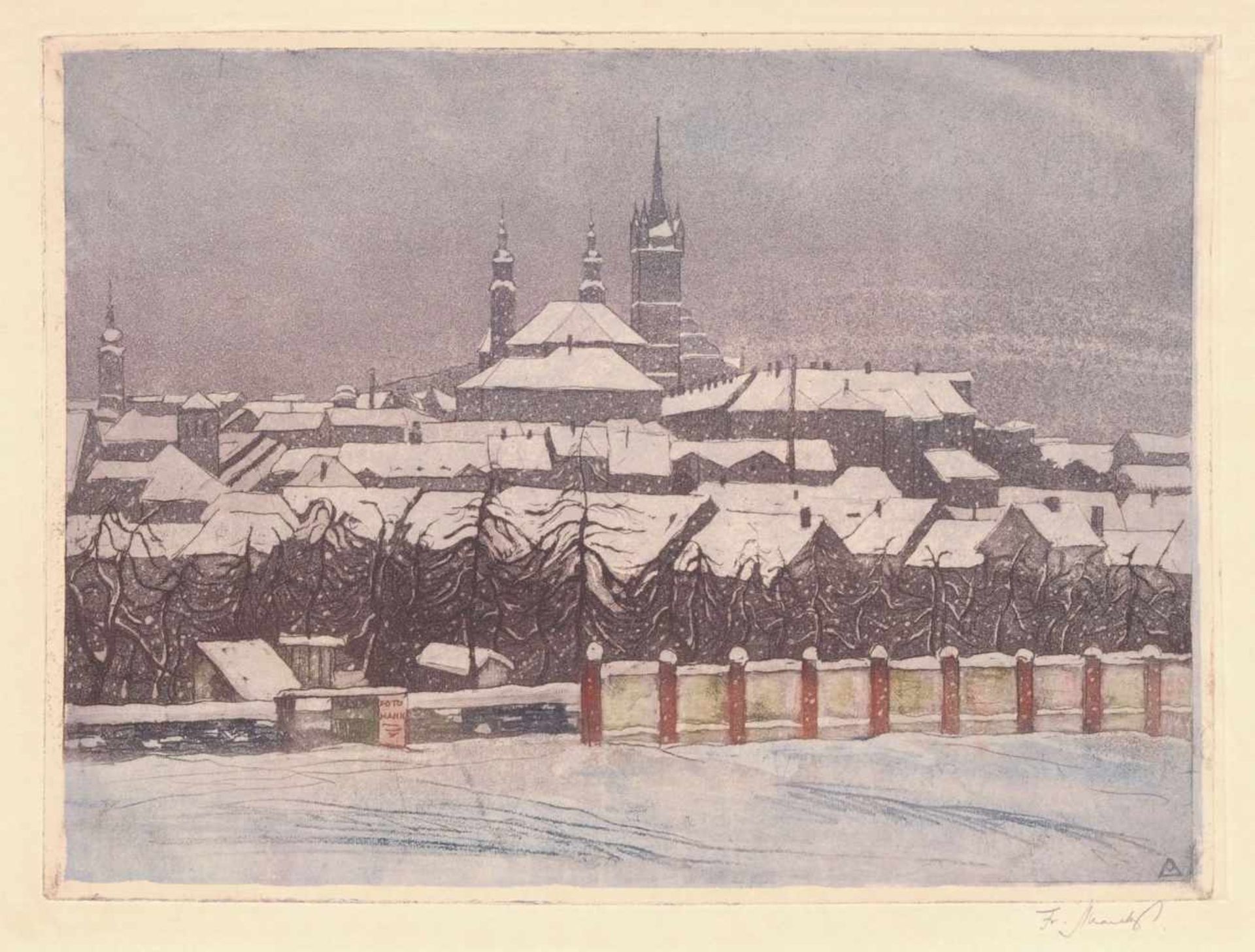 Frantisek Mracky, Prag - Winterabend mit Blick auf den Hradschin. 1. H. 20. Jh.Frantisek Mracky 1900