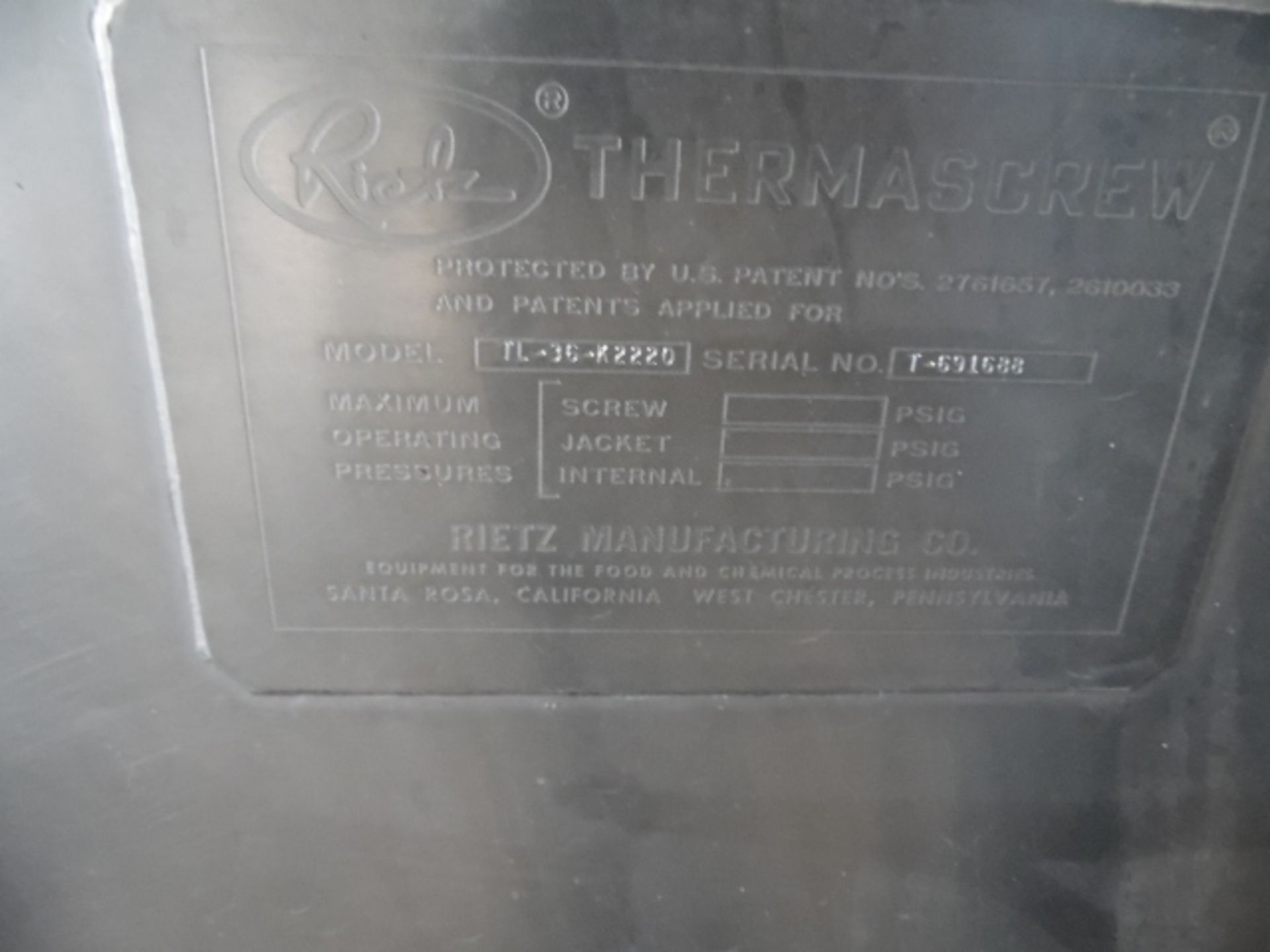 Rietz TL-36 Thermacrew - steam injected blancher / cooker, 36" diameter x 20' long - Image 5 of 5