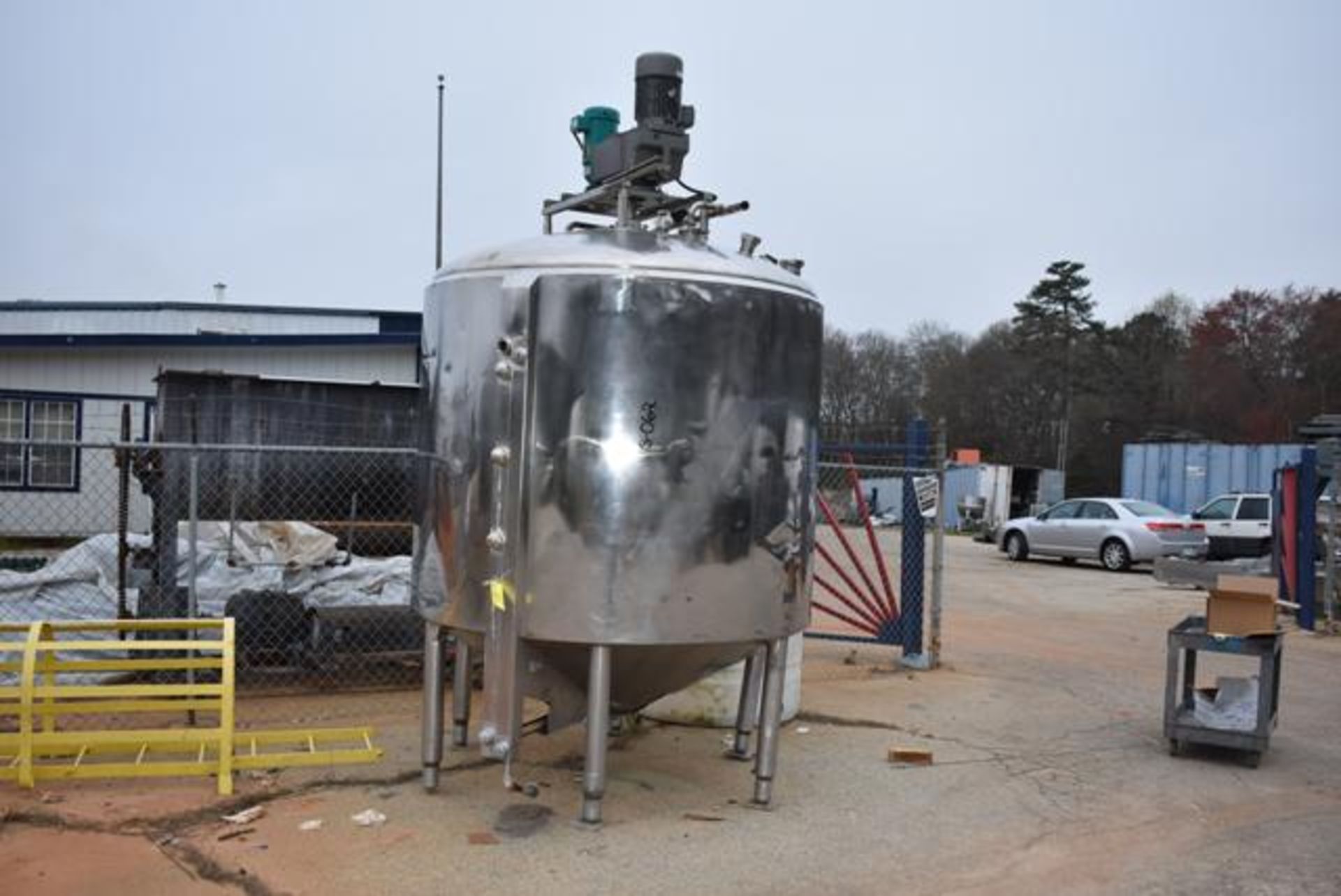 Stainless Steel Jacketed/Insulated Tank, Approx. 8 ft. Diameter x 9 ft. Top - Bottom of Cone, SS Leg