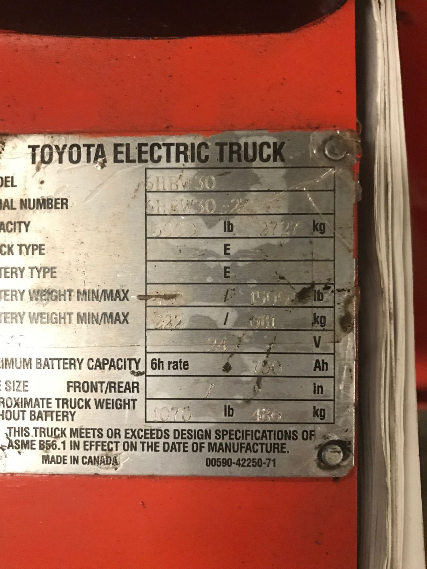 Toyota Electric Pallet Jack, Model #6HBW30, 24 Volts, 750 Amps, Rigging Fee For This Item Is $25 - Image 3 of 4