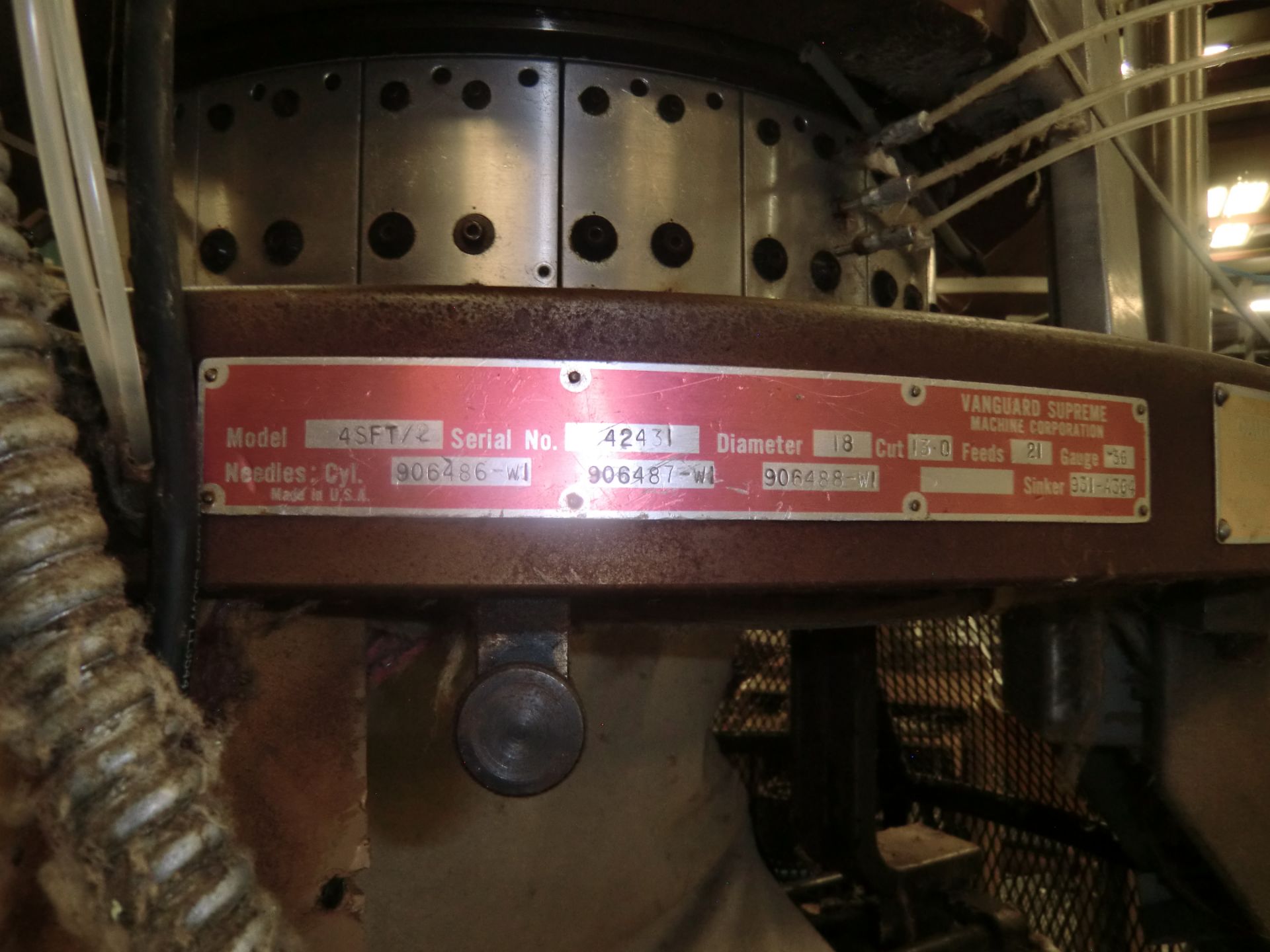 Vanguard Supreme Knitting Machine, Model 4SFT/2, 13 Cut, 21 Feeds, 18 Diameter, Rigging Fee For - Image 2 of 3