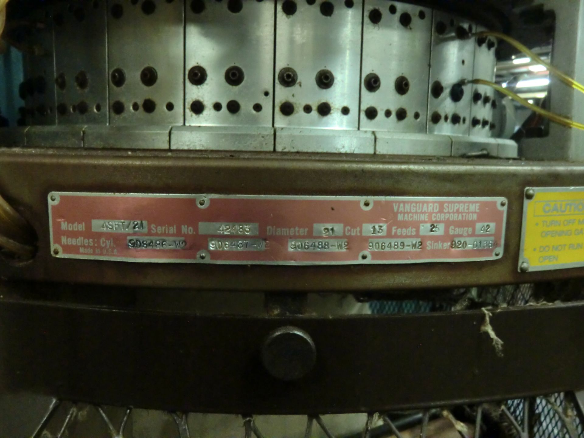 Vanguard Supreme Knitting Machine, Model 4SFT/2, 13 Cut, 25 Feeds, 21 Diameter, Rigging Fee For - Image 2 of 3