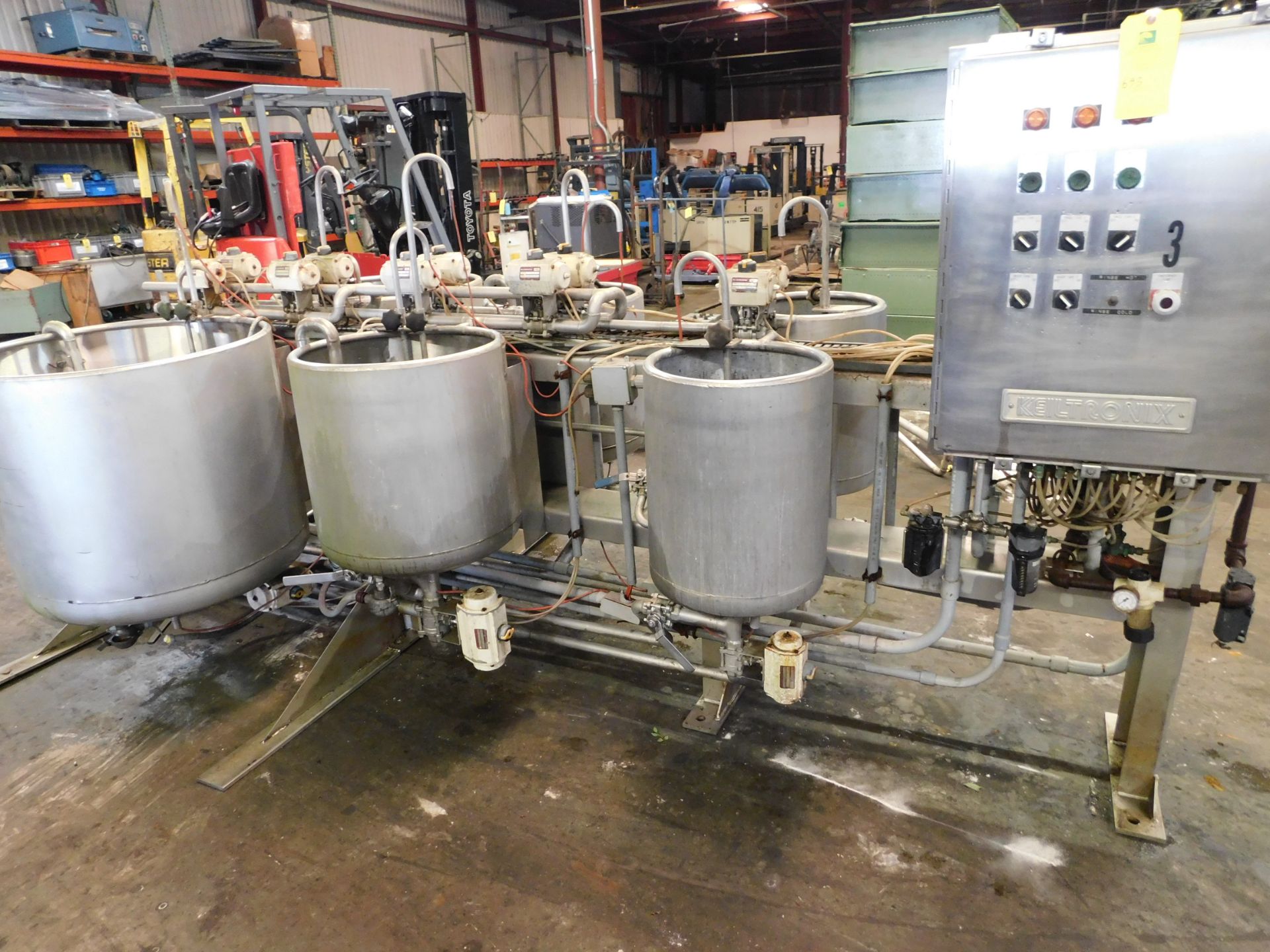 Keltronix Chemical Mixing System w/ (6) Stainless Steel Tanks: 32 inches Diameter, 28 inches Height