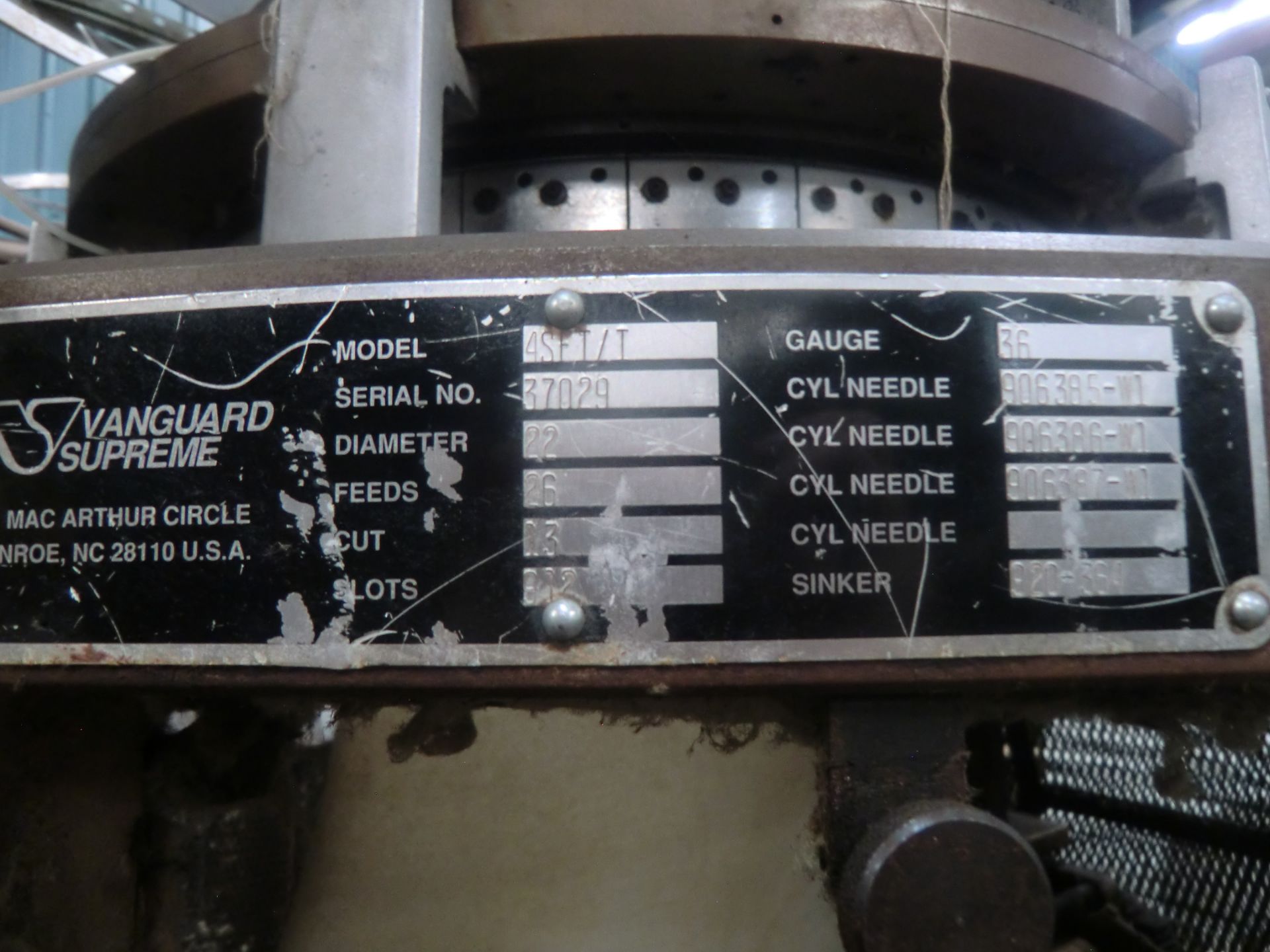 Vanguard Supreme Knitting Machine, Model 4SFT/I, 13 Cut, 26 Feeds, 22 Diameter, Rigging Fee For - Image 2 of 3