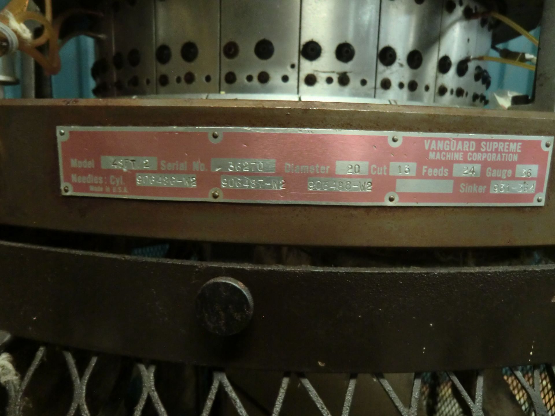 Vanguard Supreme Knitting Machine, Model 4SFT/2, 13 Cut, 24 Feeds, 20 Diameter, Rigging Fee For - Image 3 of 3