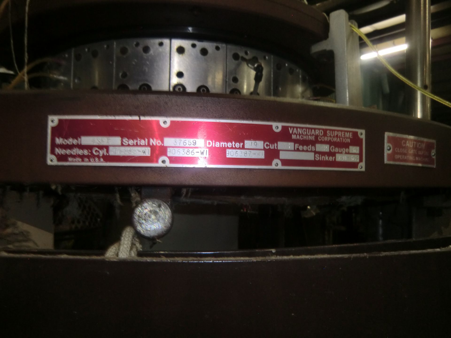 Vanguard Supreme Knitting Machine, Model 4SFT, 13 Cut, 22 Feeds, 19 Diameter, Rigging Fee For This - Image 2 of 3