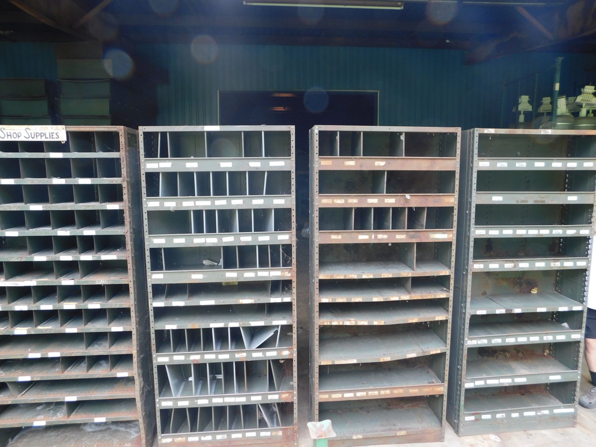 (4) Metal Shelving , Width: 36 1/4 inches, Length: 85 1/4 inches, Height: 12 1/4 inches, 9 Shelves,