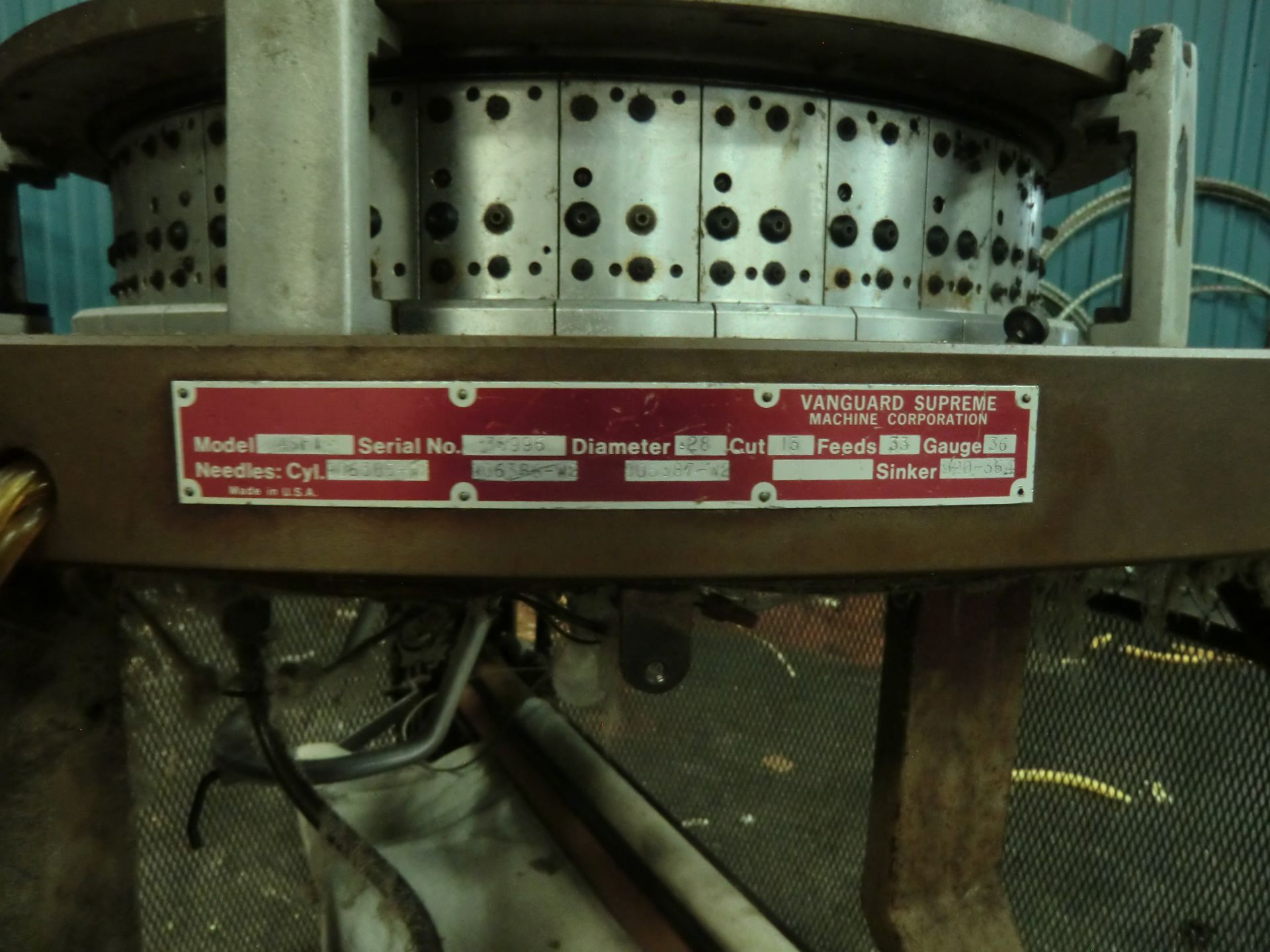 Vanguard Supreme Knitting Machine, Model 4SFT, 13 Cut, 33 Feeds, 28 Diameter, Rigging Fee For - Image 2 of 3