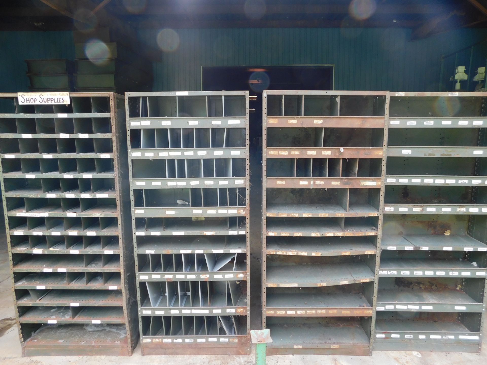 (4) Metal Shelving , Width: 36 1/4 inches, Length: 85 1/4 inches, Height: 12 1/4 inches, 9 Shelves,