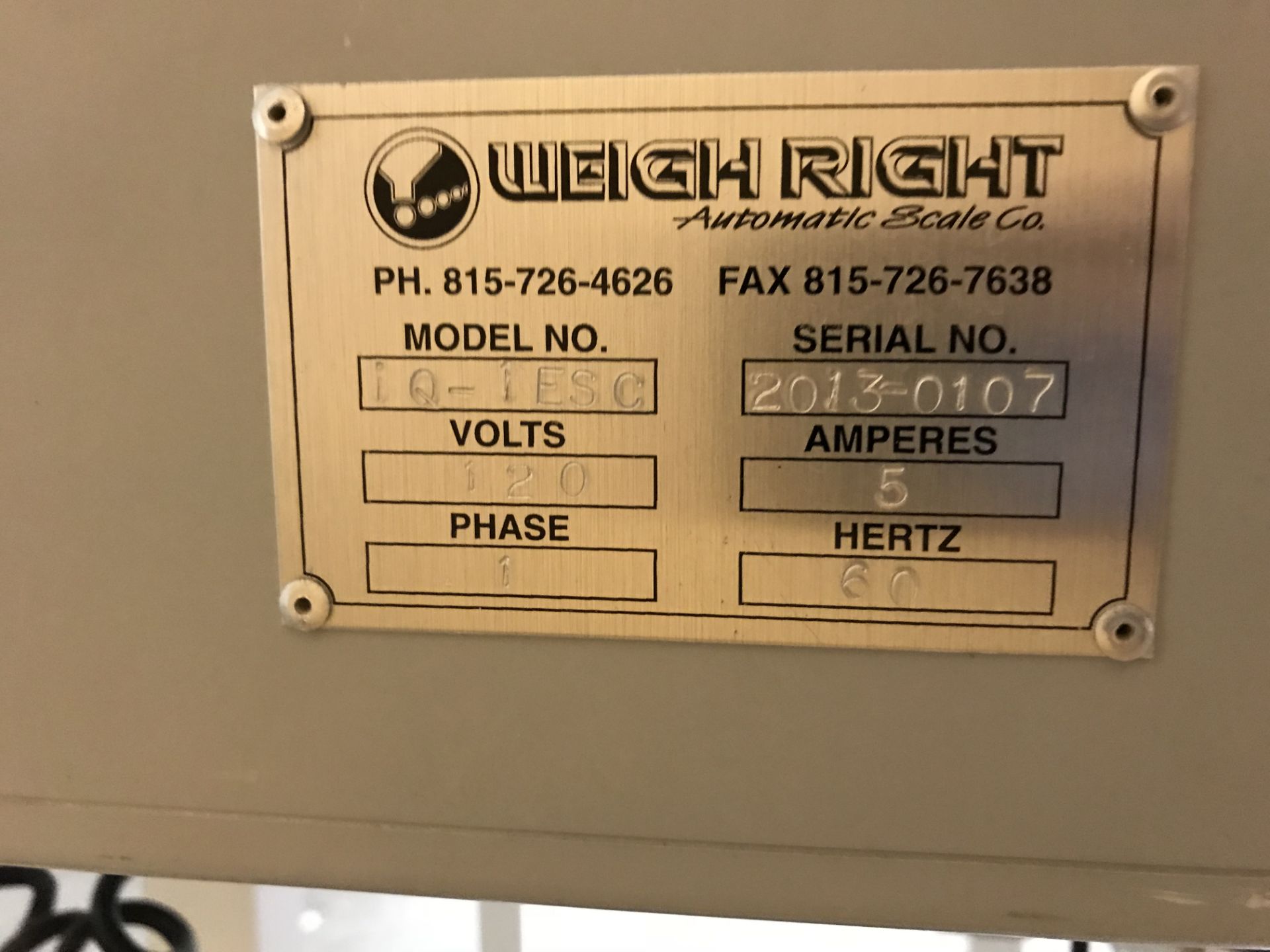 Weigh Right Scale, Model# iQ-1ESC, Serial# 2013-0107, 120 Volts/60 Hz/Single Phase, Rigging Fee $200 - Image 4 of 4