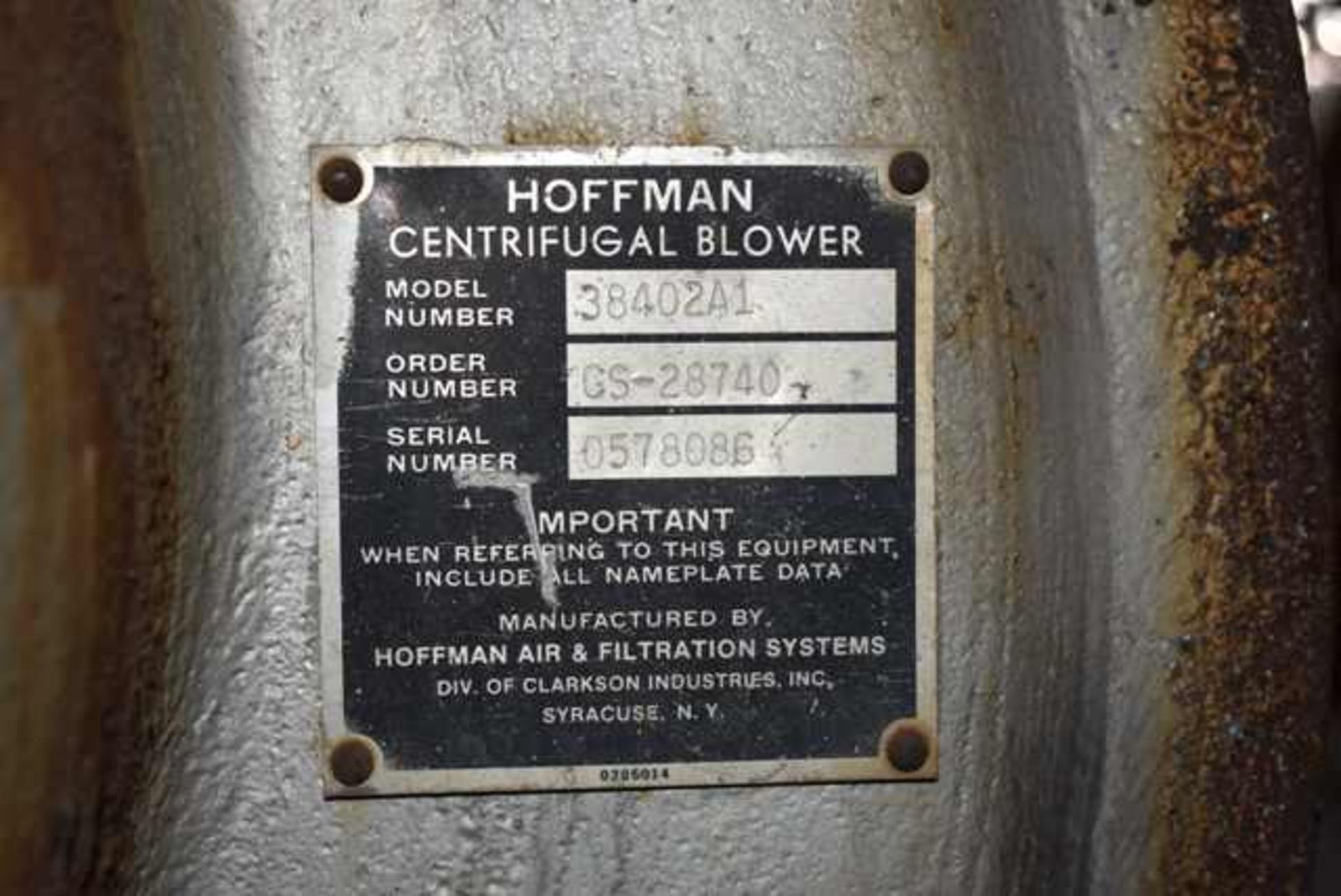 Hoffman Model #38402A1 Centrifugal Blower, 30 hp Motor, 230/460 Volt, RIGGING FEE $300 - Bild 2 aus 2