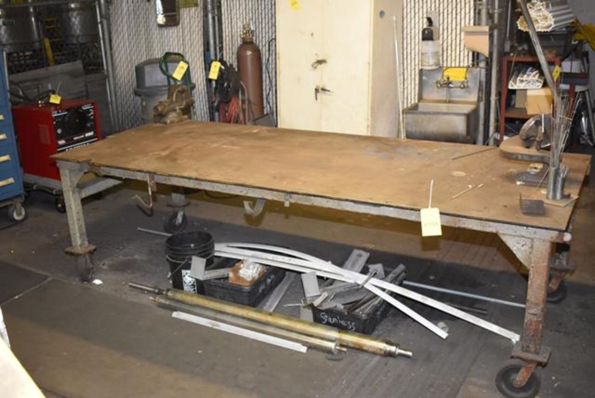 Steel Welding Table, Mounted on 4-Wheels, 48" x 10' Length, Includes Beverly Shear Shop Vise