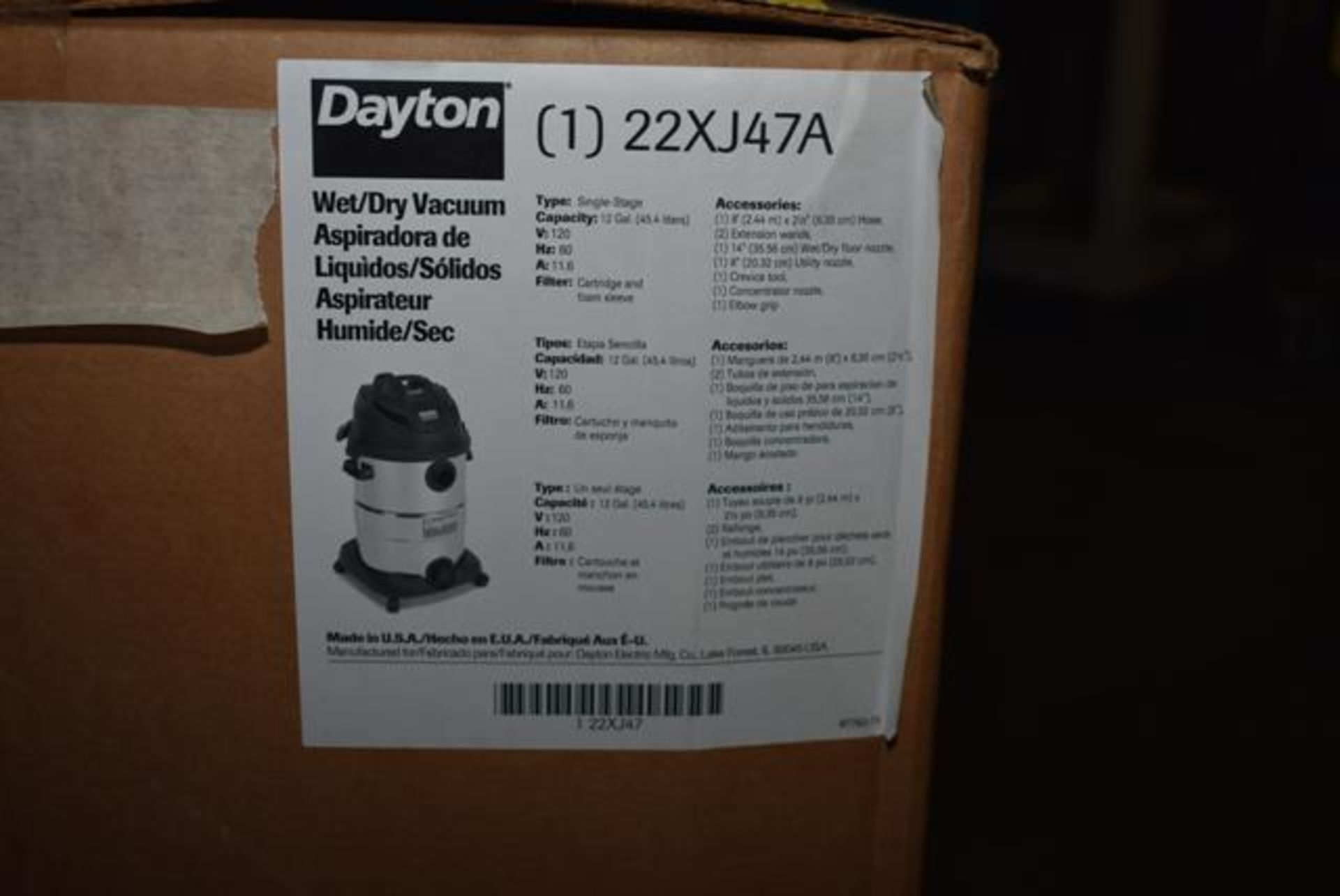 Dayton Model #22XJ47A, Wet/Dry Vacuum, RIGGING FEE: $35 - Image 2 of 2