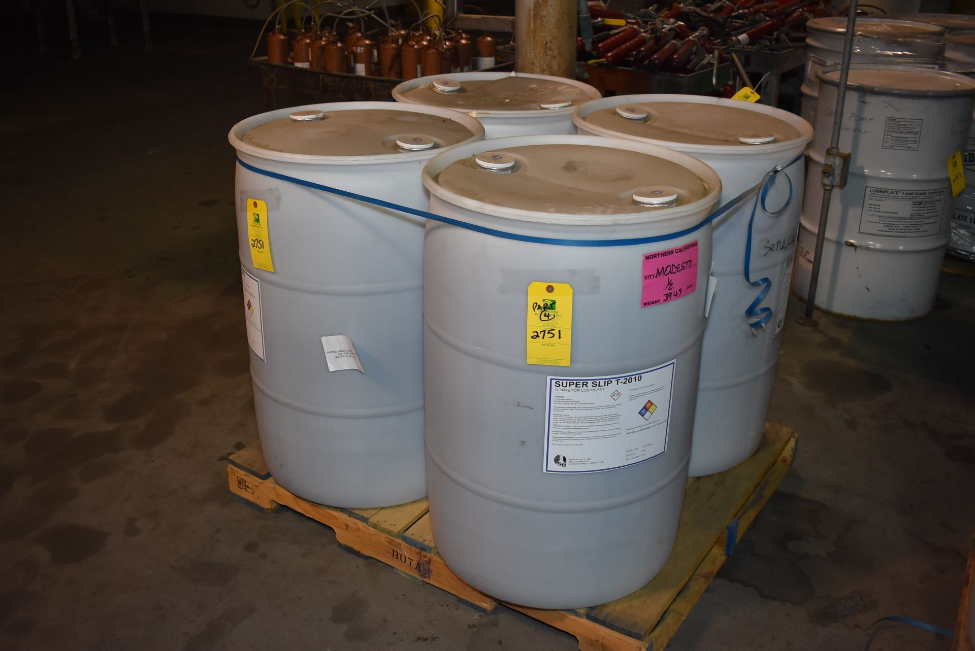 (4) Drums SB Shepard # Super Slip T-2010 Conveyor Lubricant (55 Gallon Drum), RIGGING FEE: $40