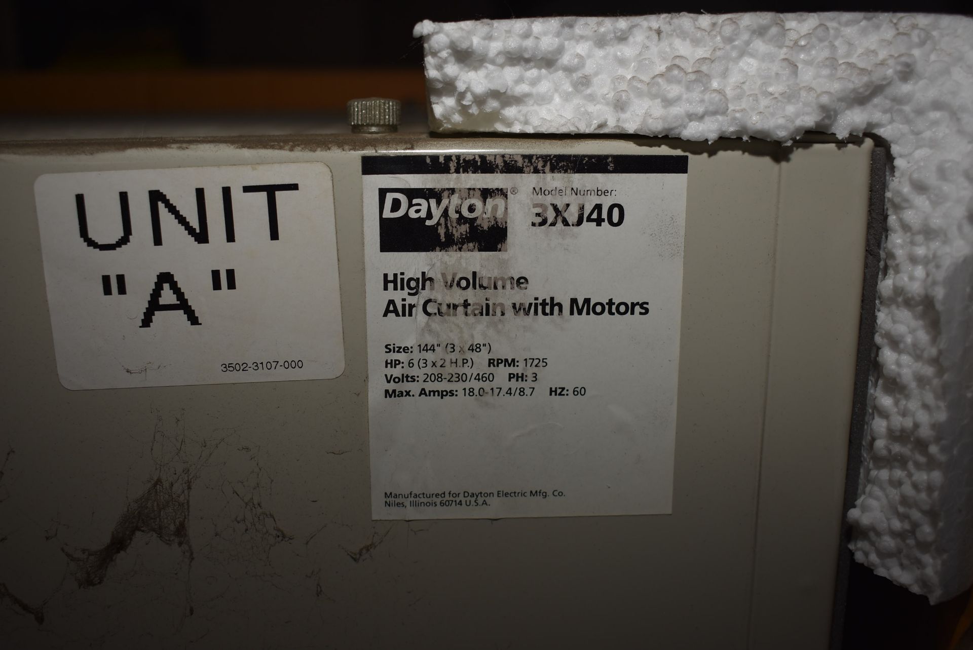 Dayton #3XJ40 High Volume Air Curtain w/Motors, RIGGING FEE: $40 - Image 2 of 2